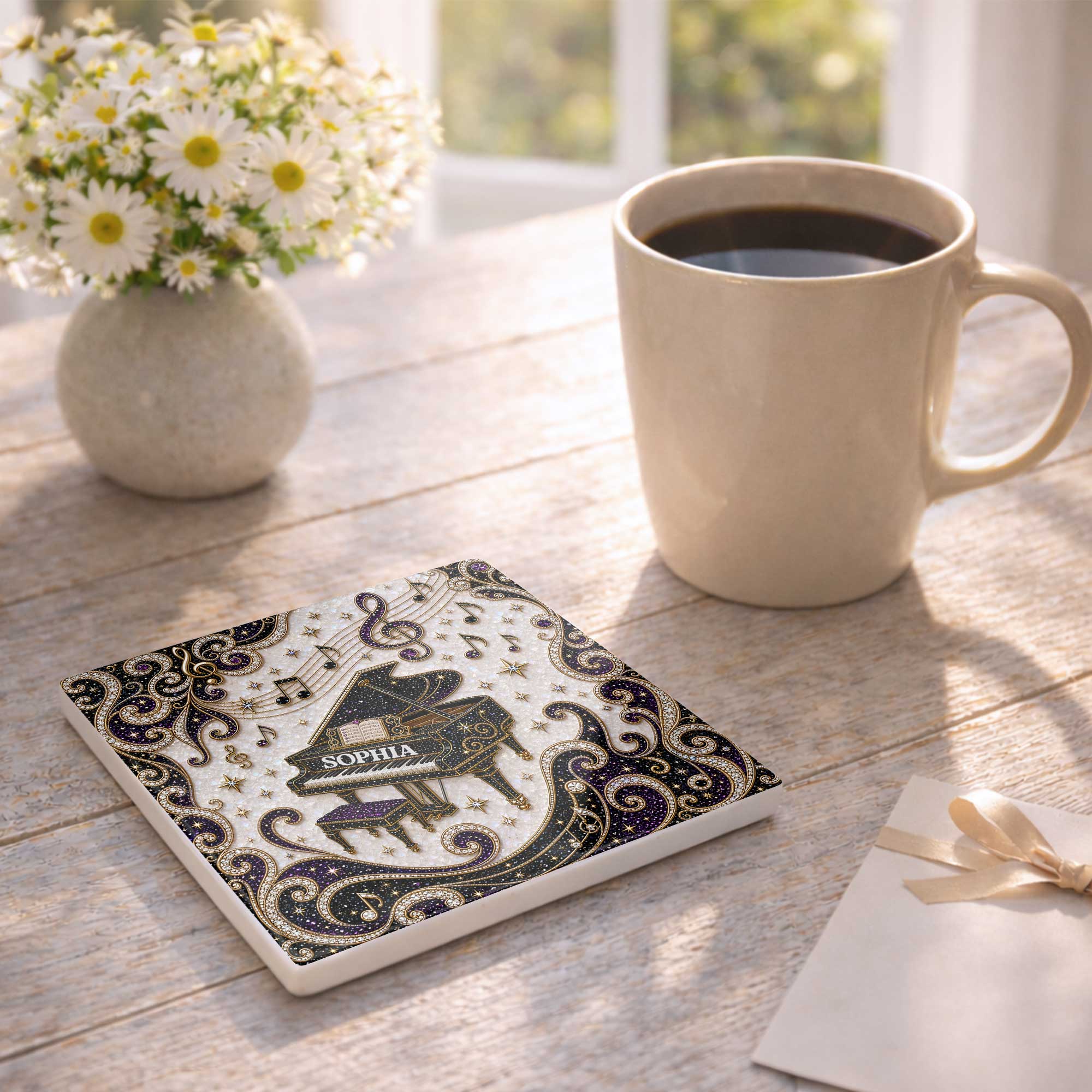 Personalized Ceramic Coaster Custom Music Design Gift for Music Lovers