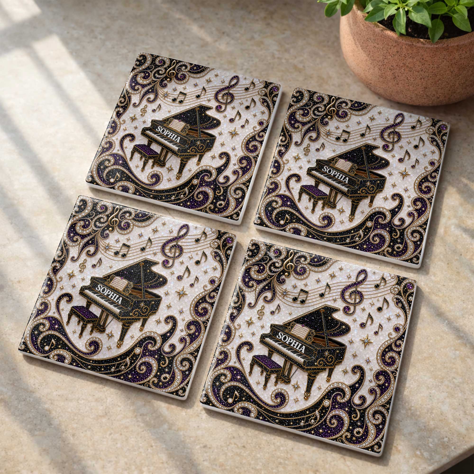 Personalized Ceramic Coaster Custom Music Design Gift for Music Lovers