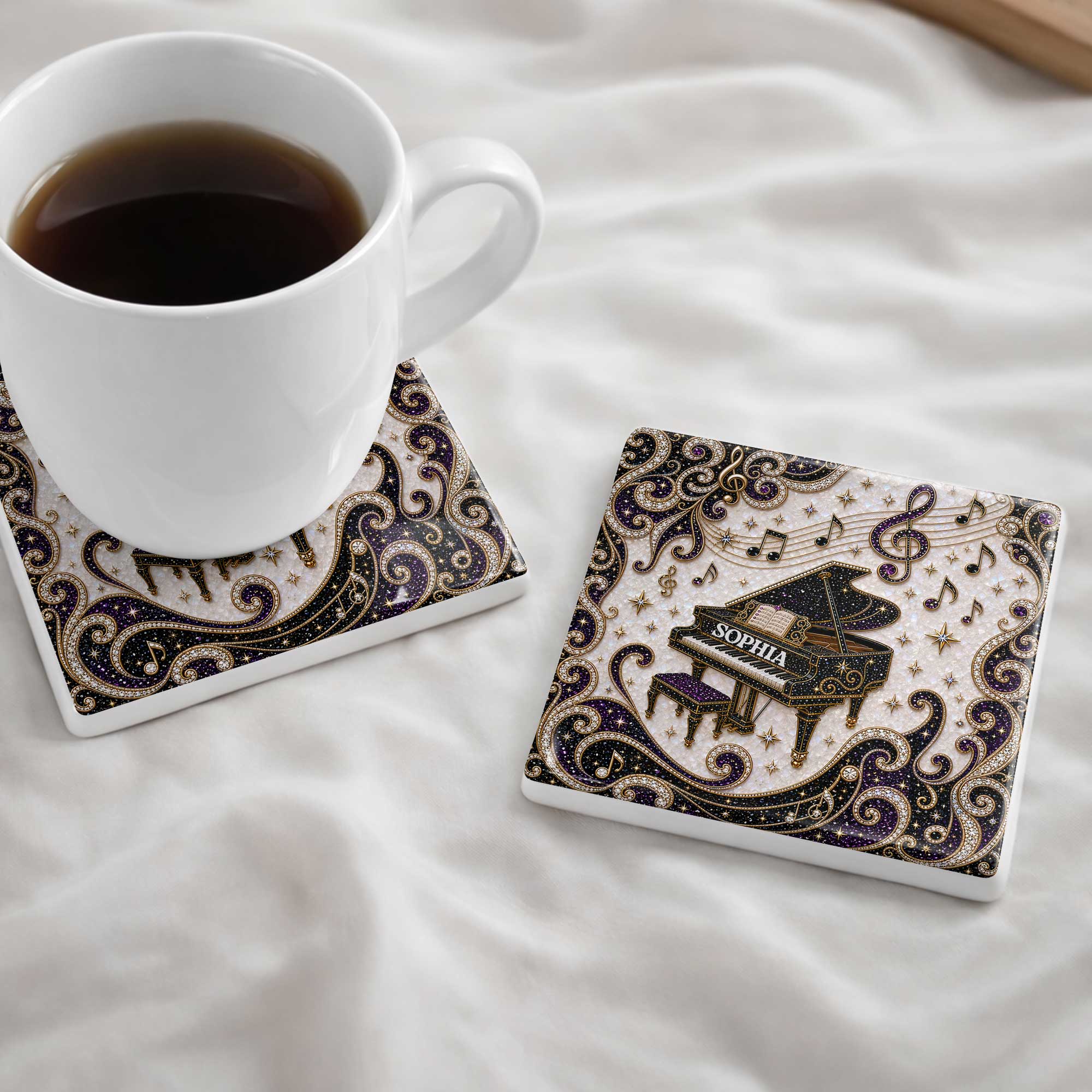 Personalized Ceramic Coaster Custom Music Design Gift for Music Lovers