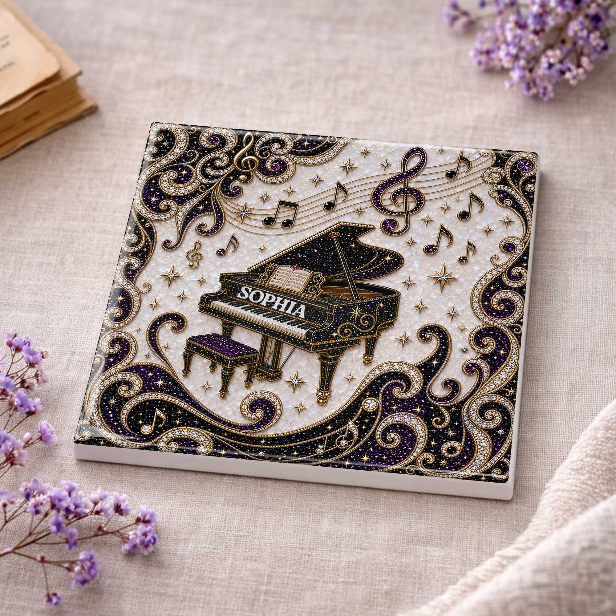 Personalized Ceramic Coaster Custom Music Design Gift for Music Lovers