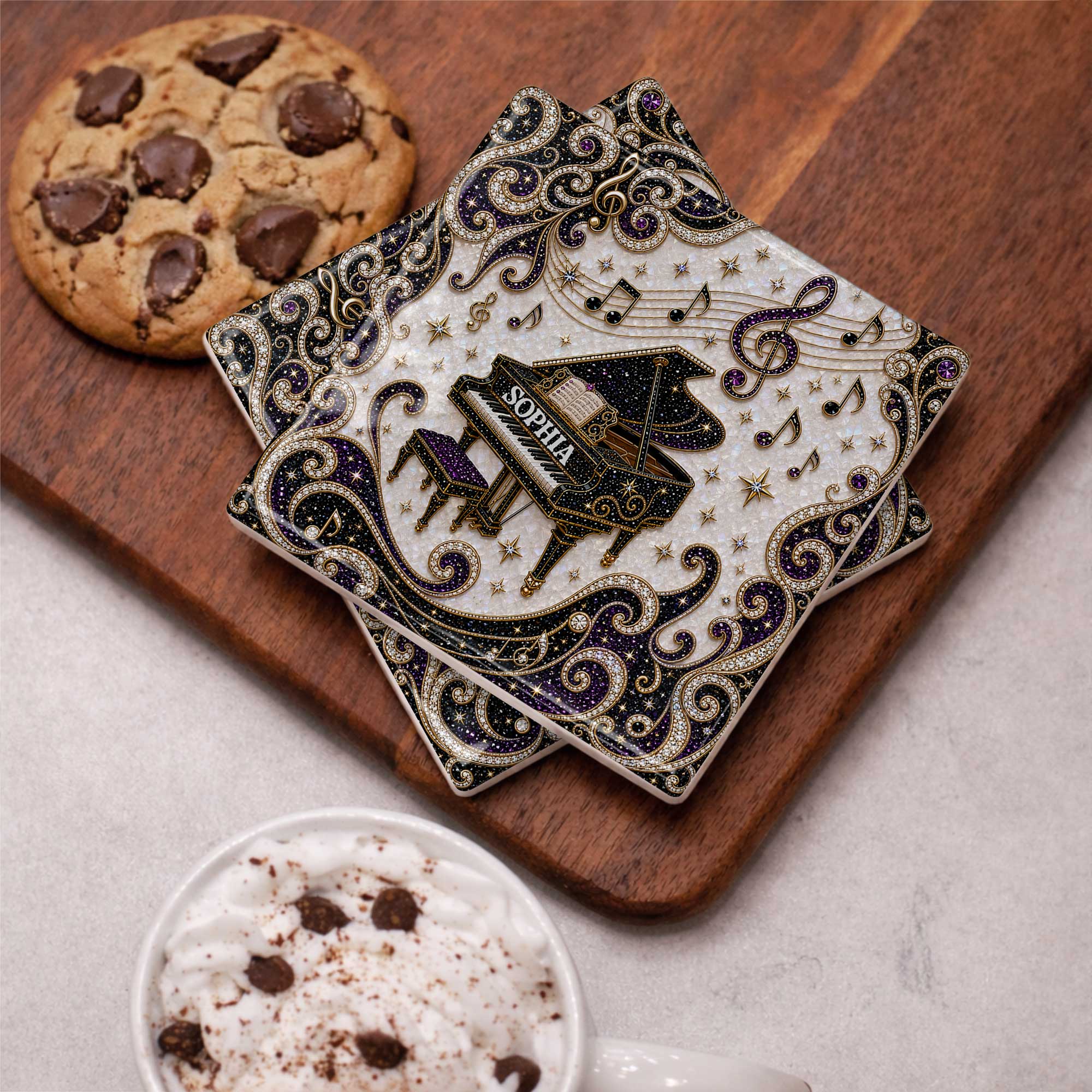 Personalized Ceramic Coaster Custom Music Design Gift for Music Lovers