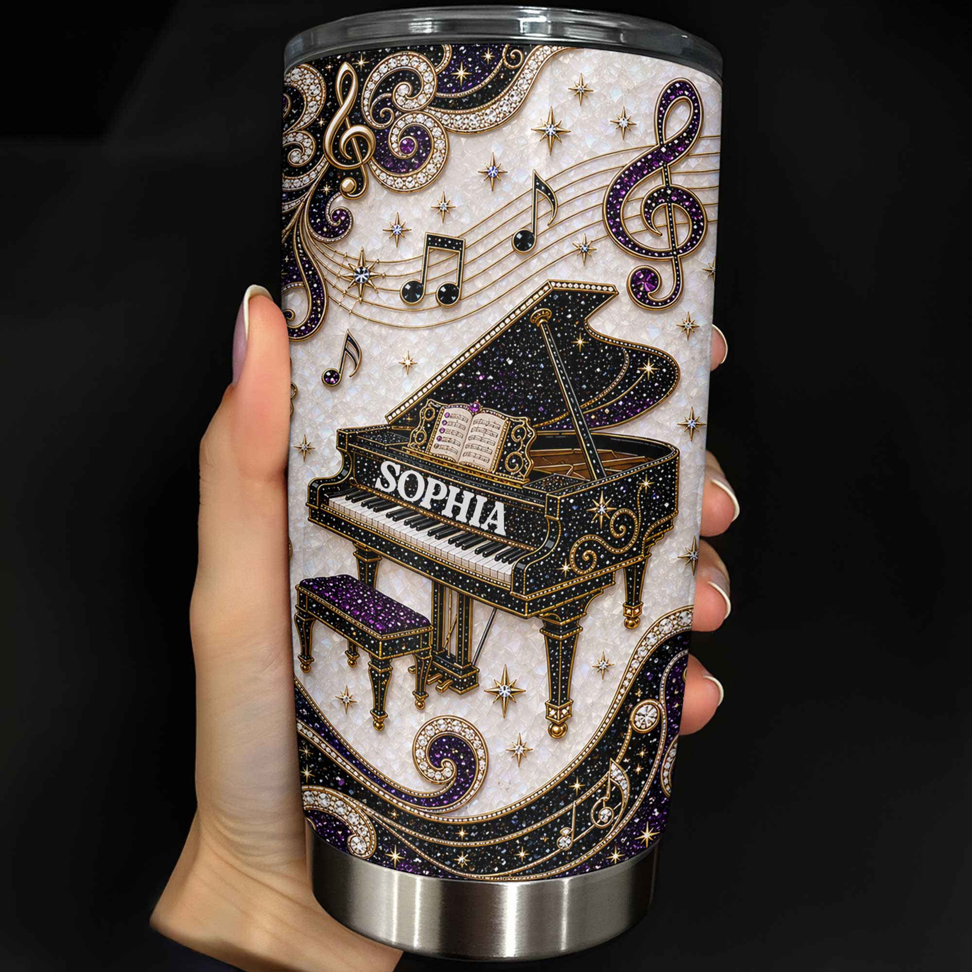 Personalized Stainless Steel Tumbler Custom Music Notes Gift for Music Lover