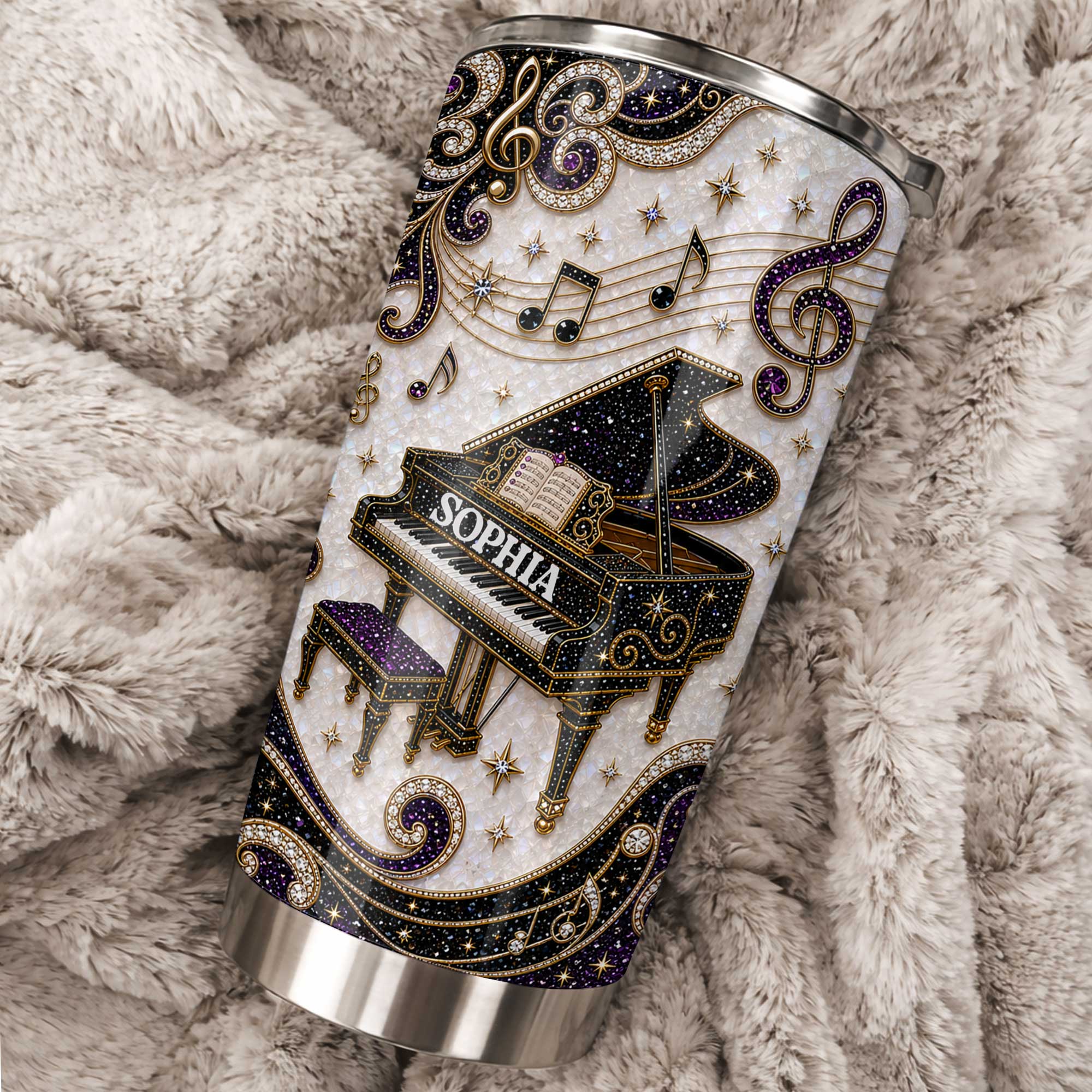 Personalized Stainless Steel Tumbler Custom Music Notes Gift for Music Lover