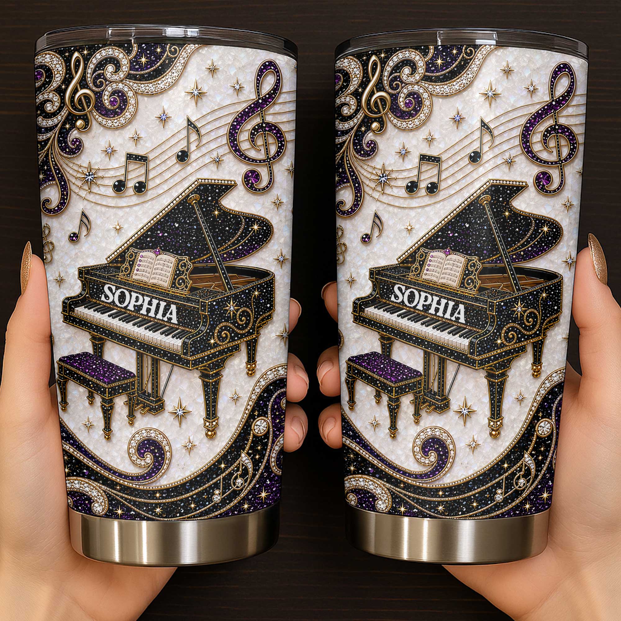Personalized Stainless Steel Tumbler Custom Music Notes Gift for Music Lover