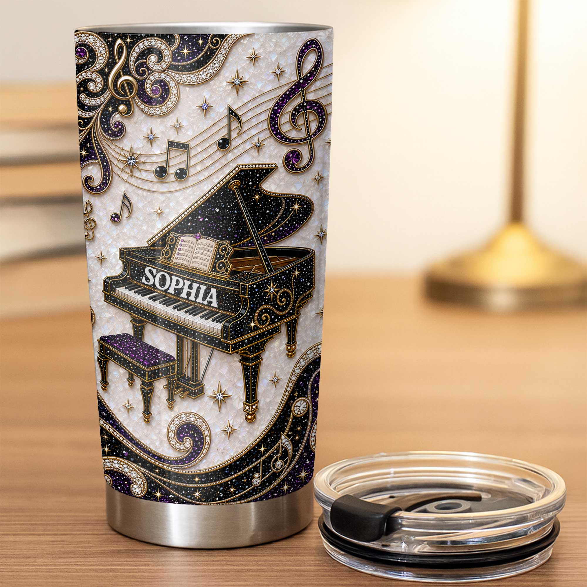 Personalized Stainless Steel Tumbler Custom Music Notes Gift for Music Lover