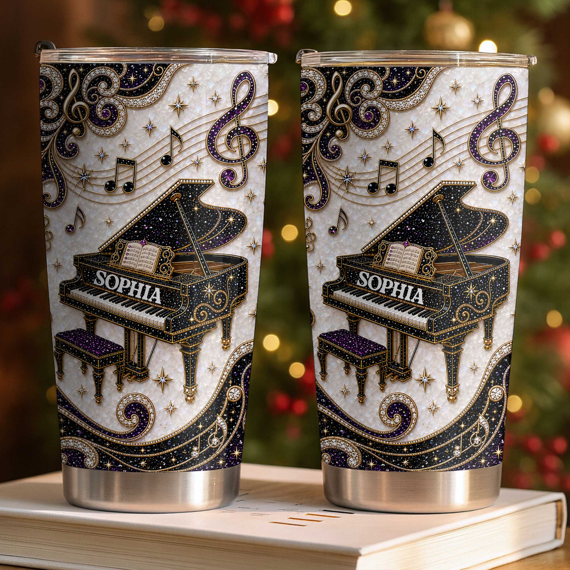 Personalized Stainless Steel Tumbler Custom Music Notes Gift for Music Lover