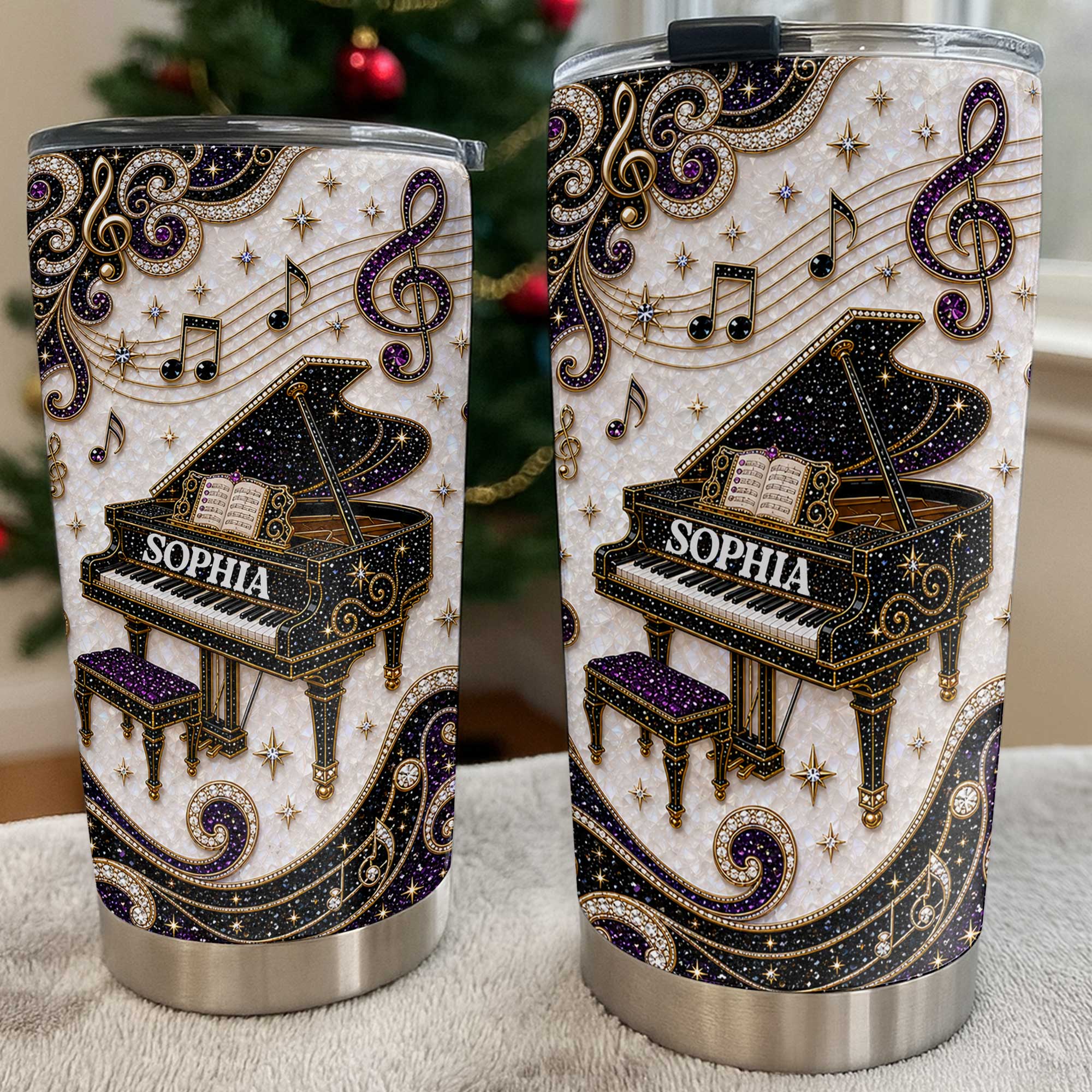 Personalized Stainless Steel Tumbler Custom Music Notes Gift for Music Lover
