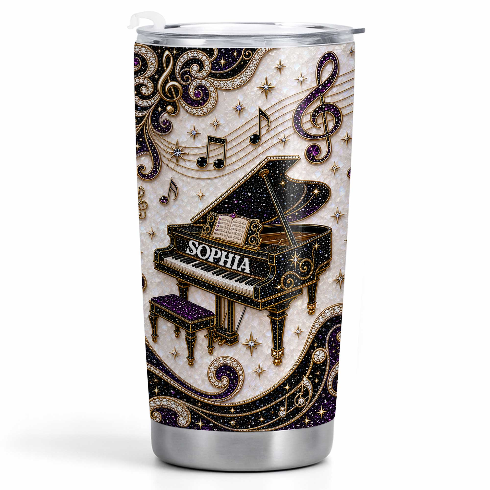Personalized Stainless Steel Tumbler Custom Music Notes Gift for Music Lover