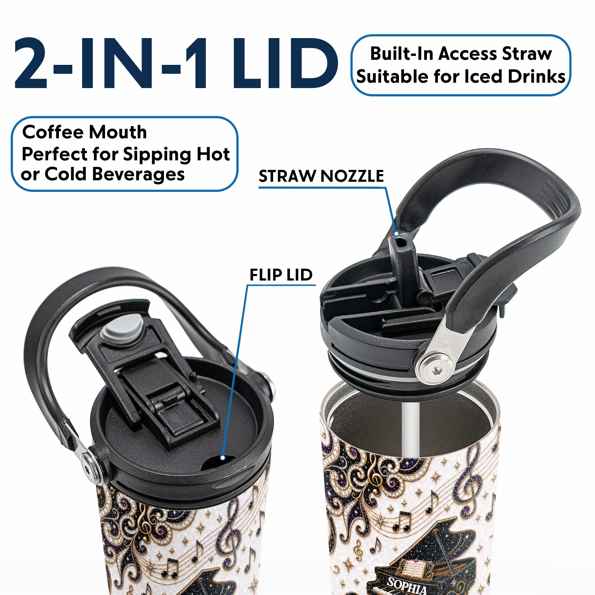 Personalized Music Themed 30oz Tumbler with Handle Gift for Music Lovers