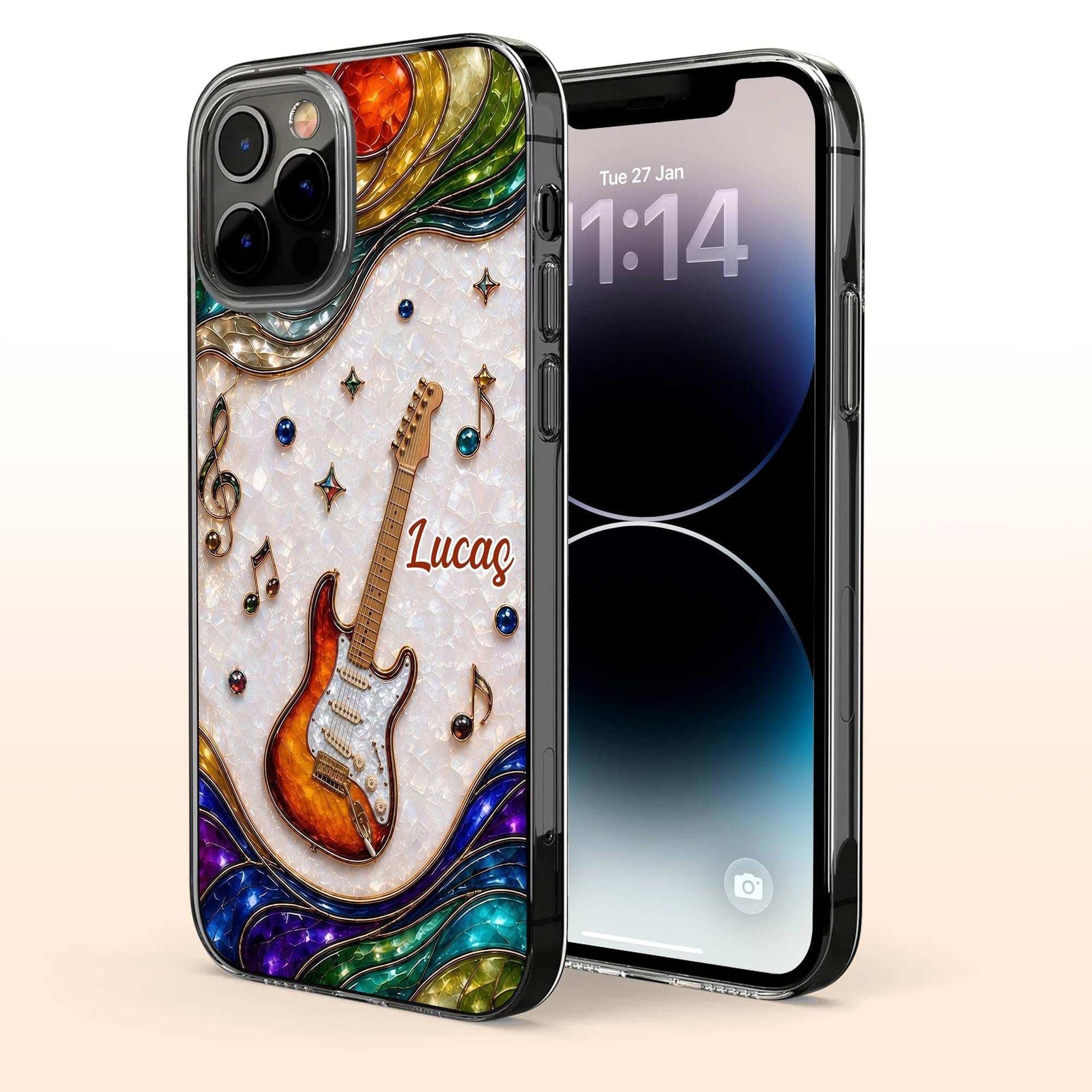 Personalized Clear Phone Case Custom Name Music Gift for Him