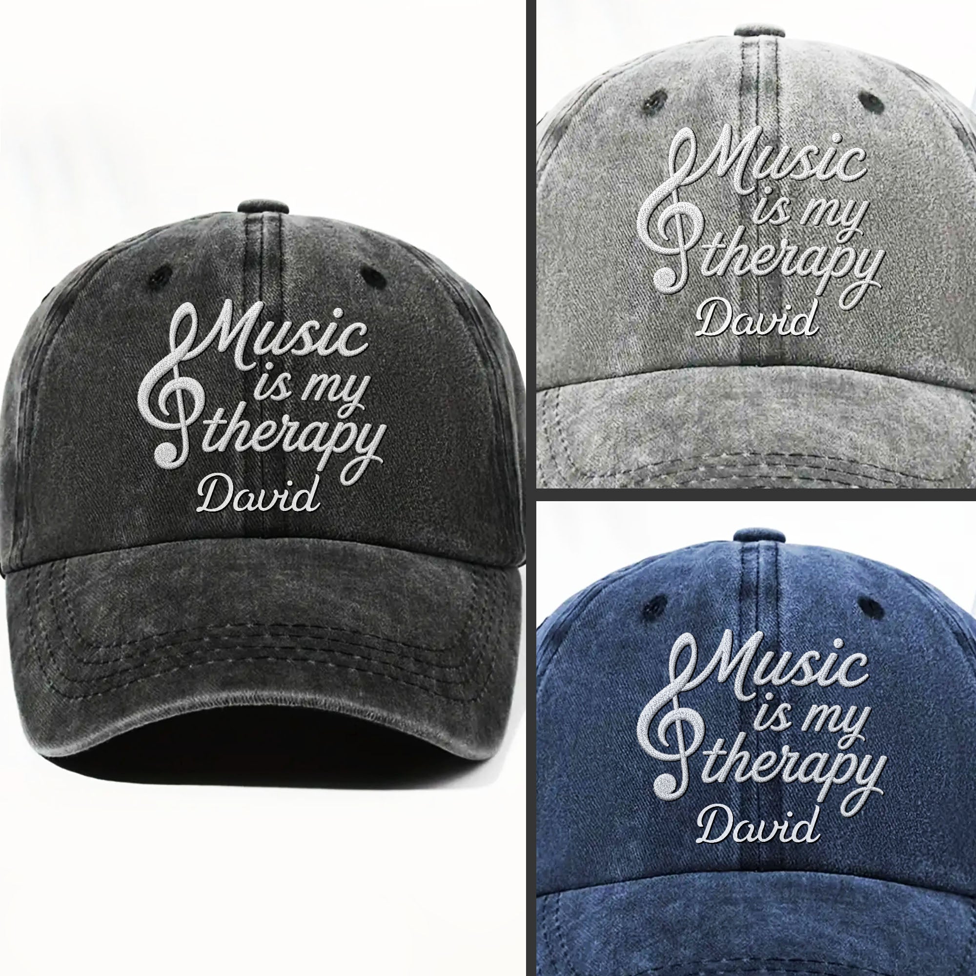 Personalized Washed Denim Cap Custom Music Gift for Him