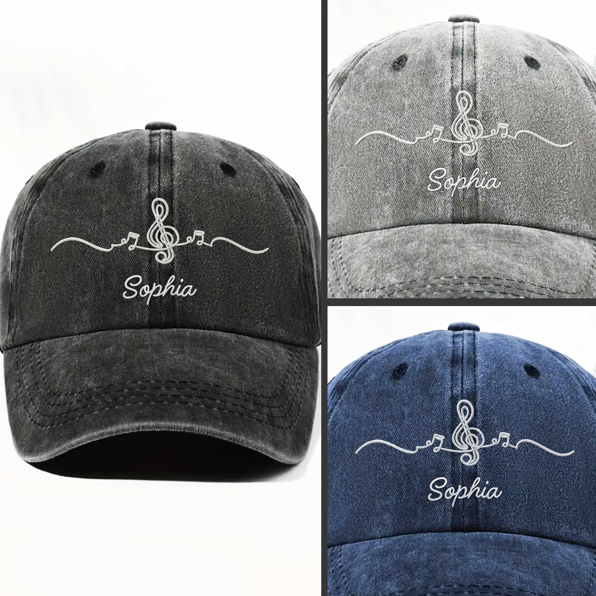 Personalized Washed Denim Cap Custom Name Music Gift for Him