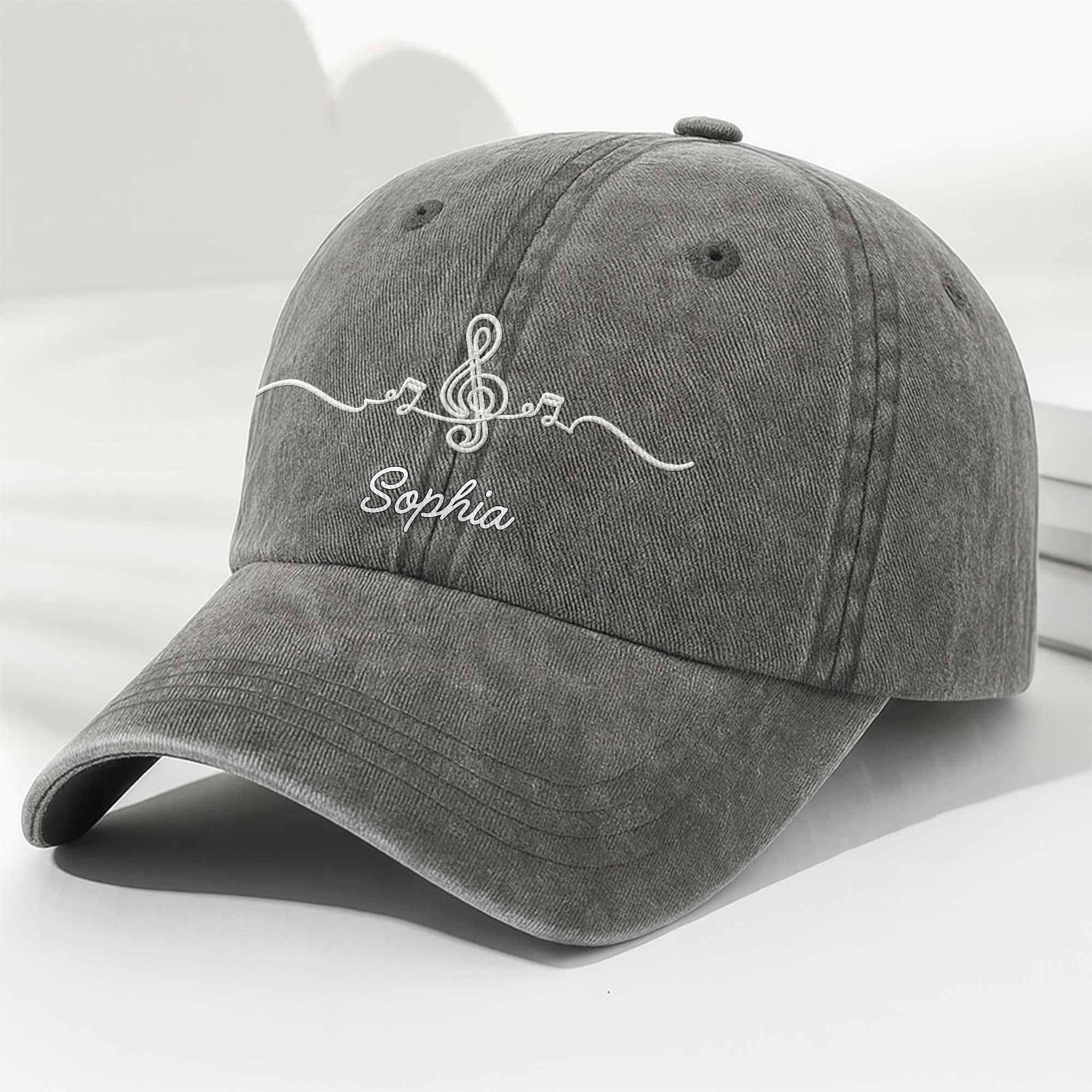 Personalized Washed Denim Cap Custom Name Music Gift for Him