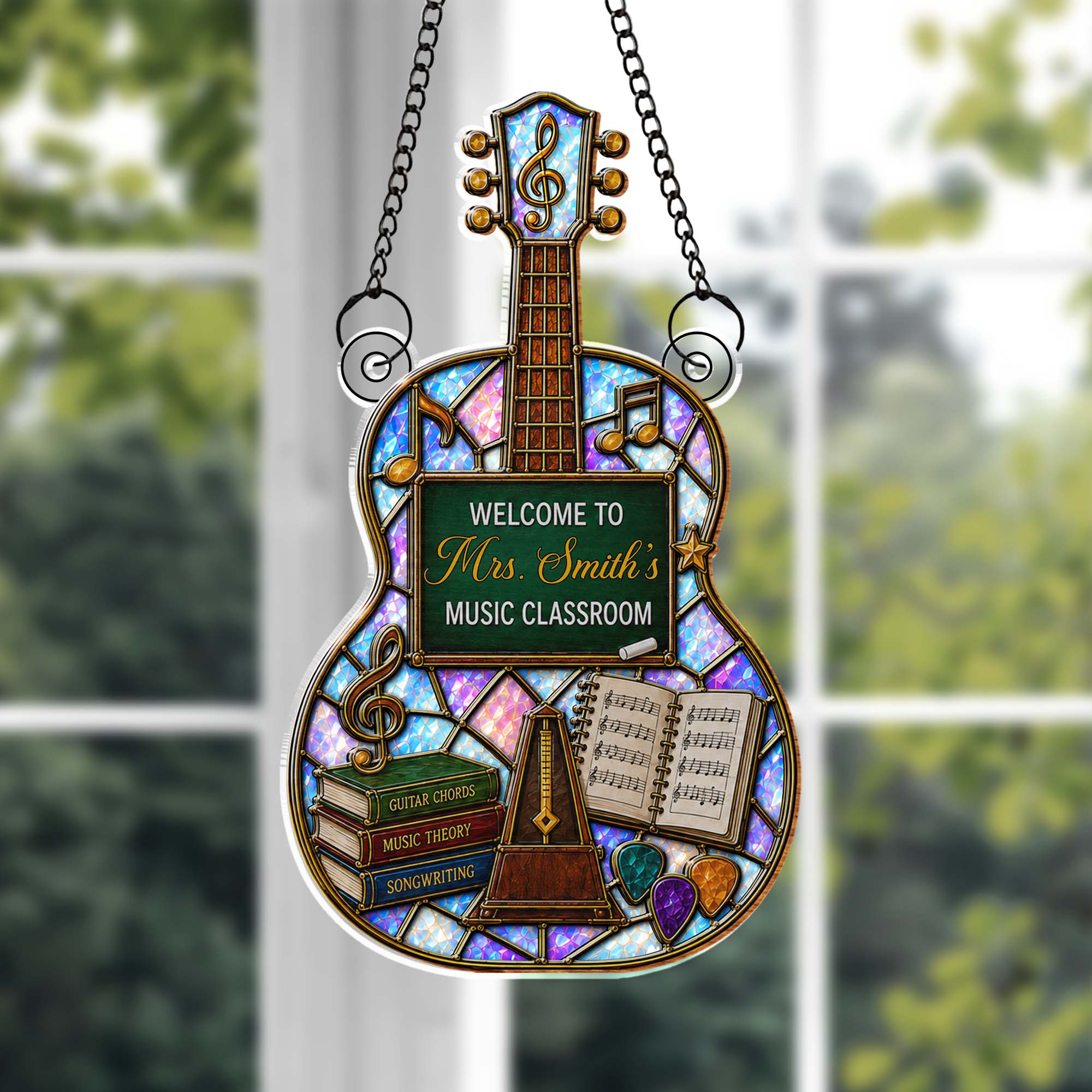 Personalized Guitar Shape Suncatcher Custom Name Music Gift