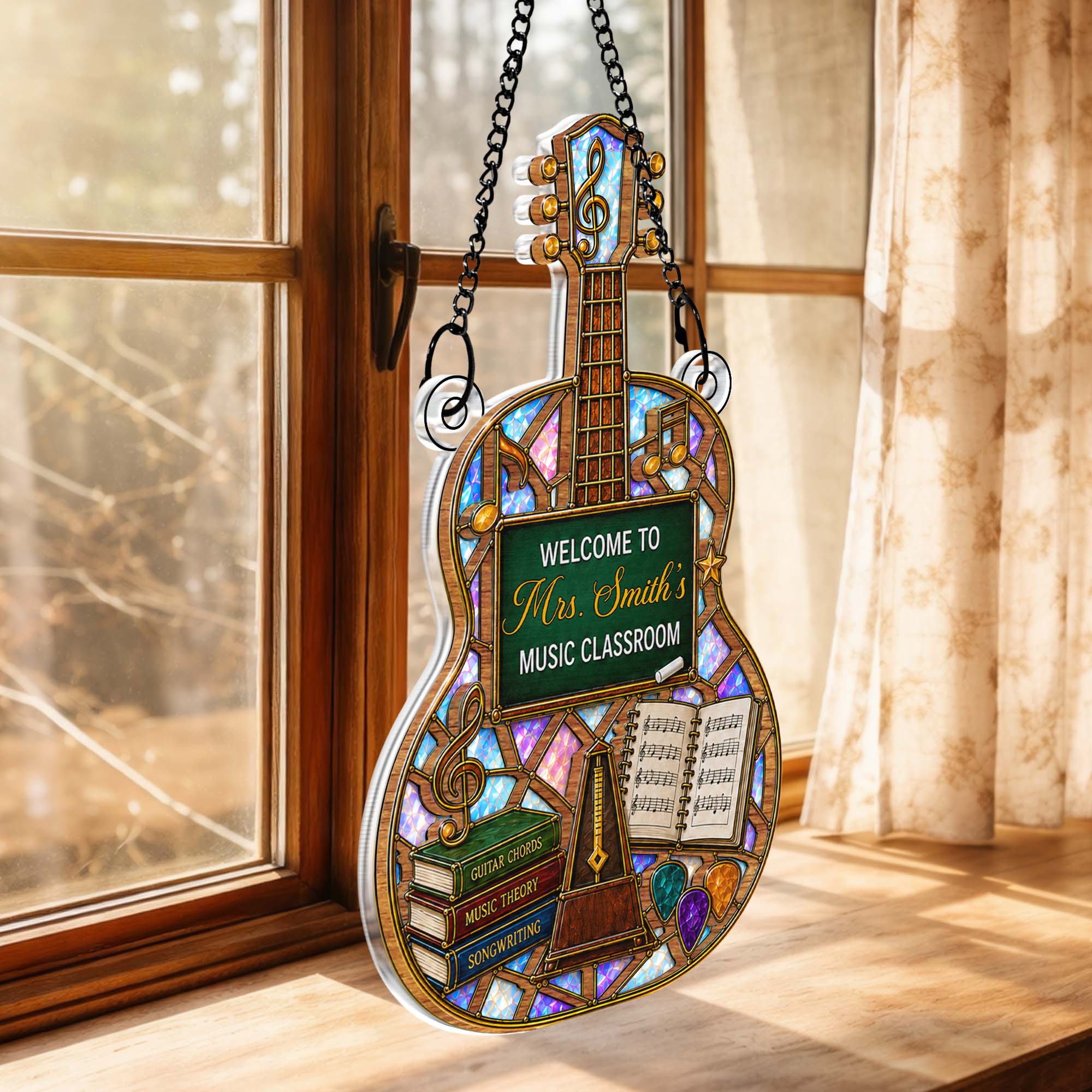 Personalized Guitar Shape Suncatcher Custom Name Music Gift