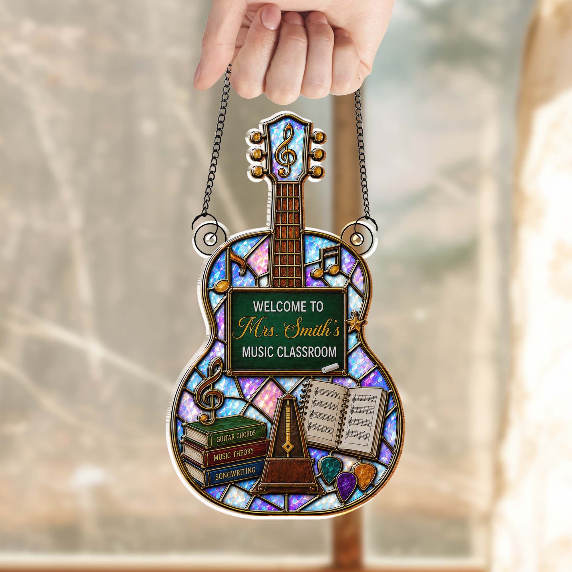 Personalized Guitar Shape Suncatcher Custom Name Music Gift