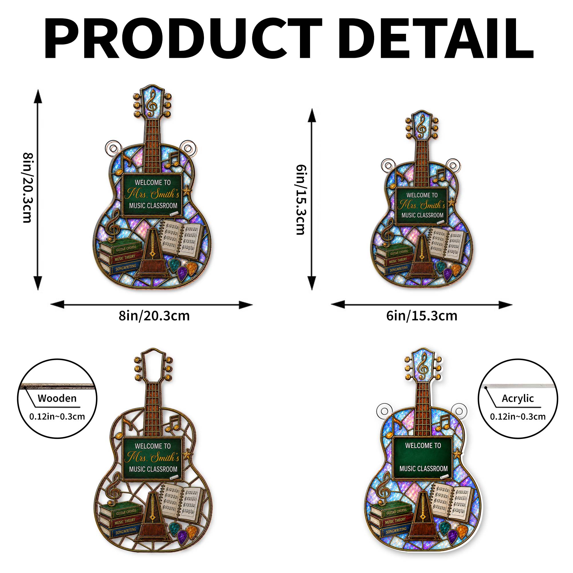 Personalized Guitar Shape Suncatcher Custom Name Music Gift