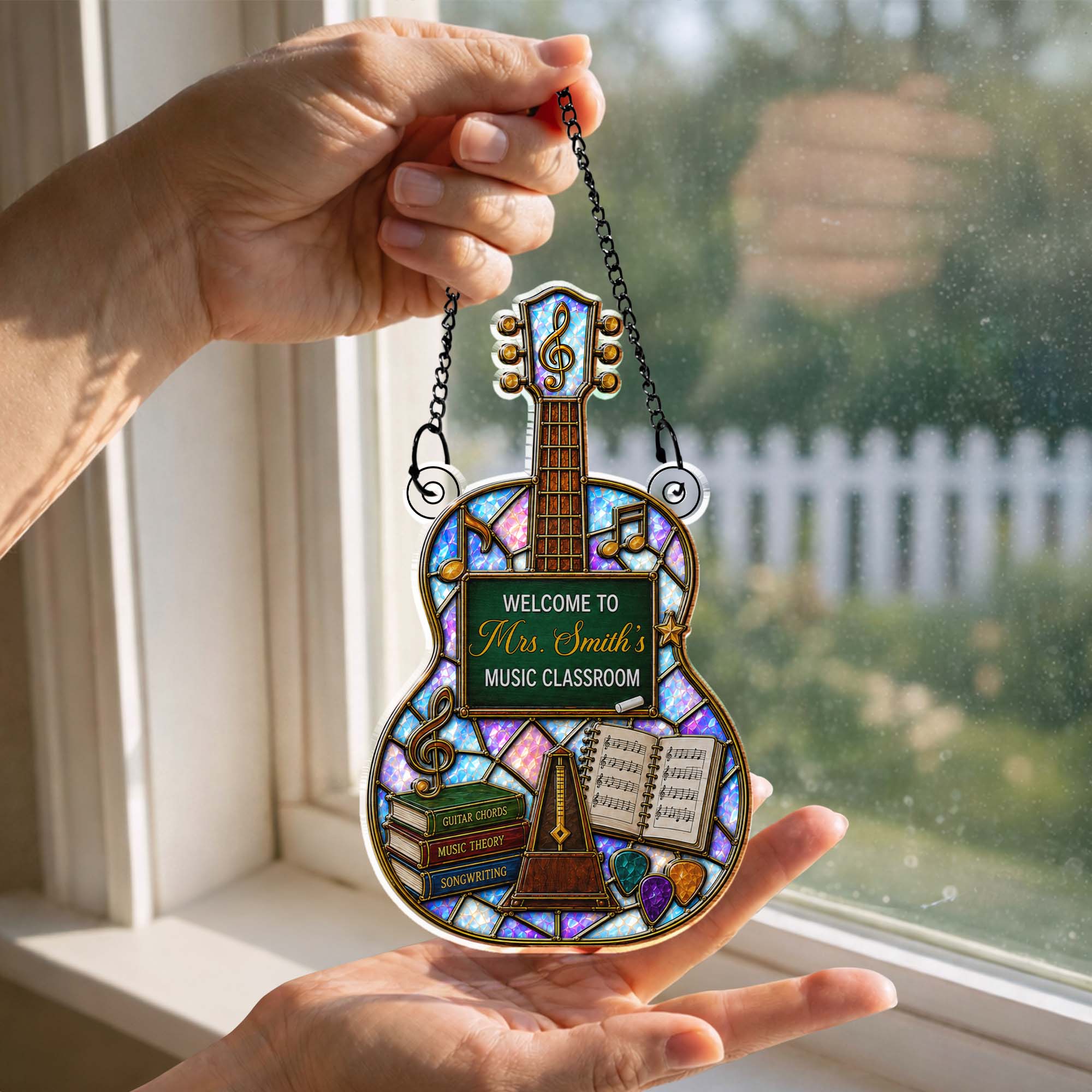 Personalized Guitar Shape Suncatcher Custom Name Music Gift