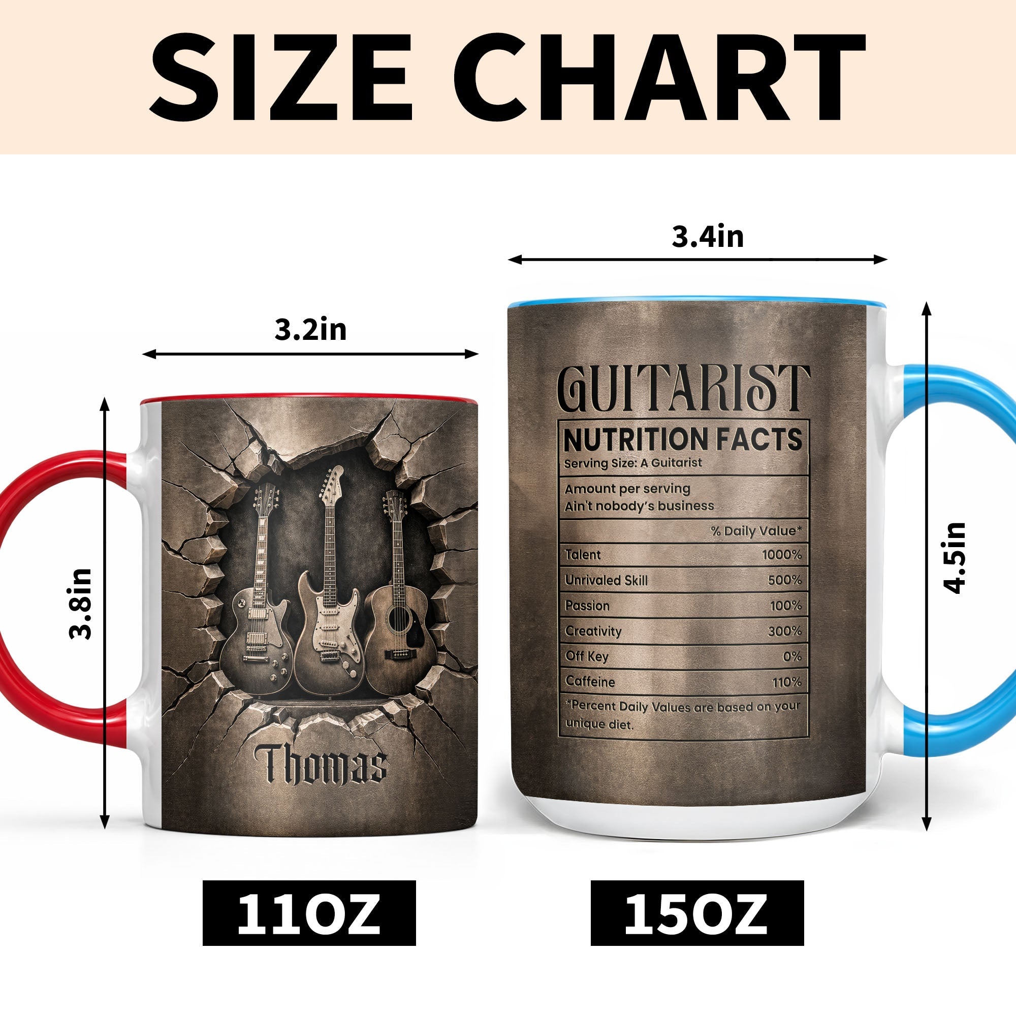 Personalized Music Accent Mug Custom Guitar Design Gift for Him