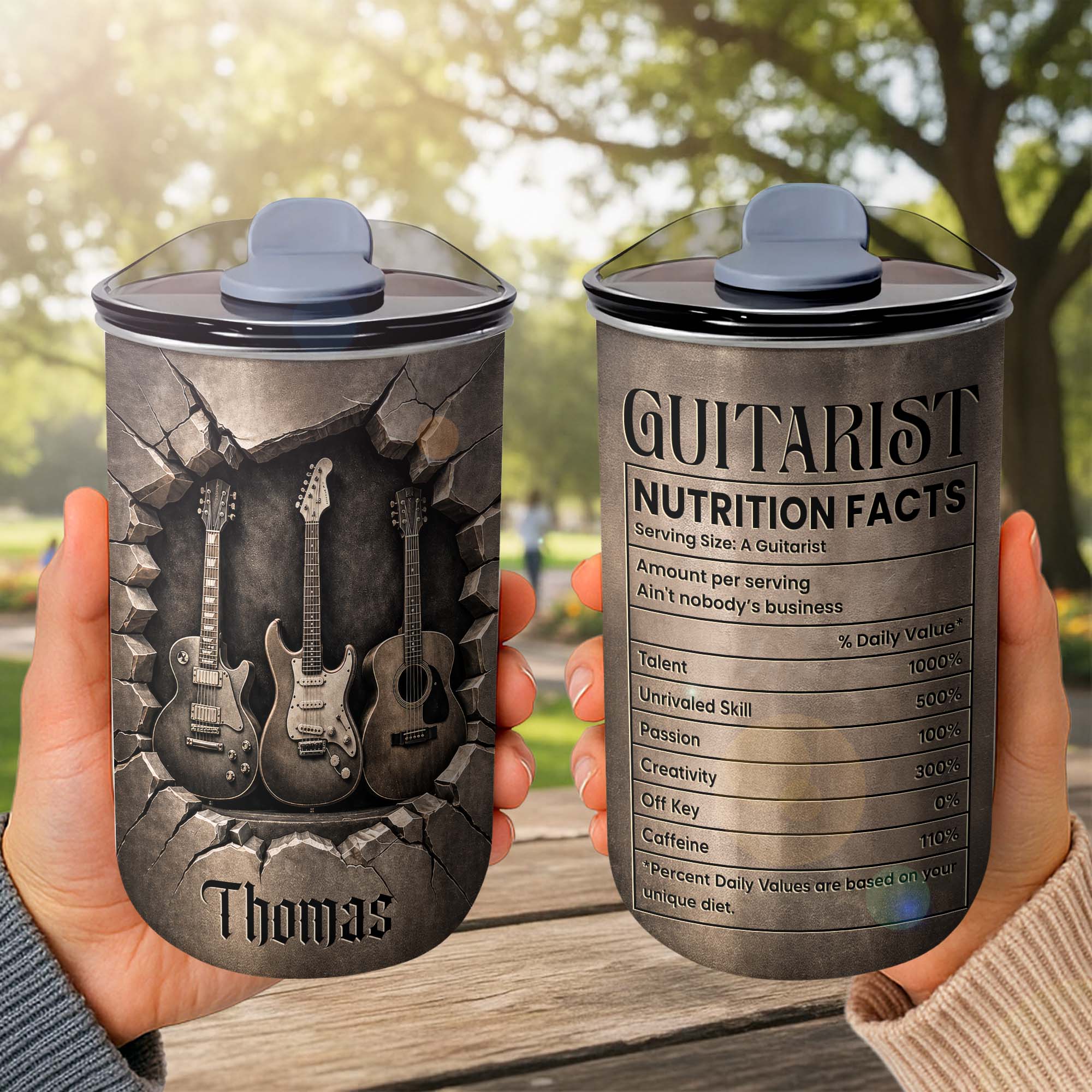 Personalized Guitarist Nutrition Facts 10oz Tumbler Gift for Music Lovers