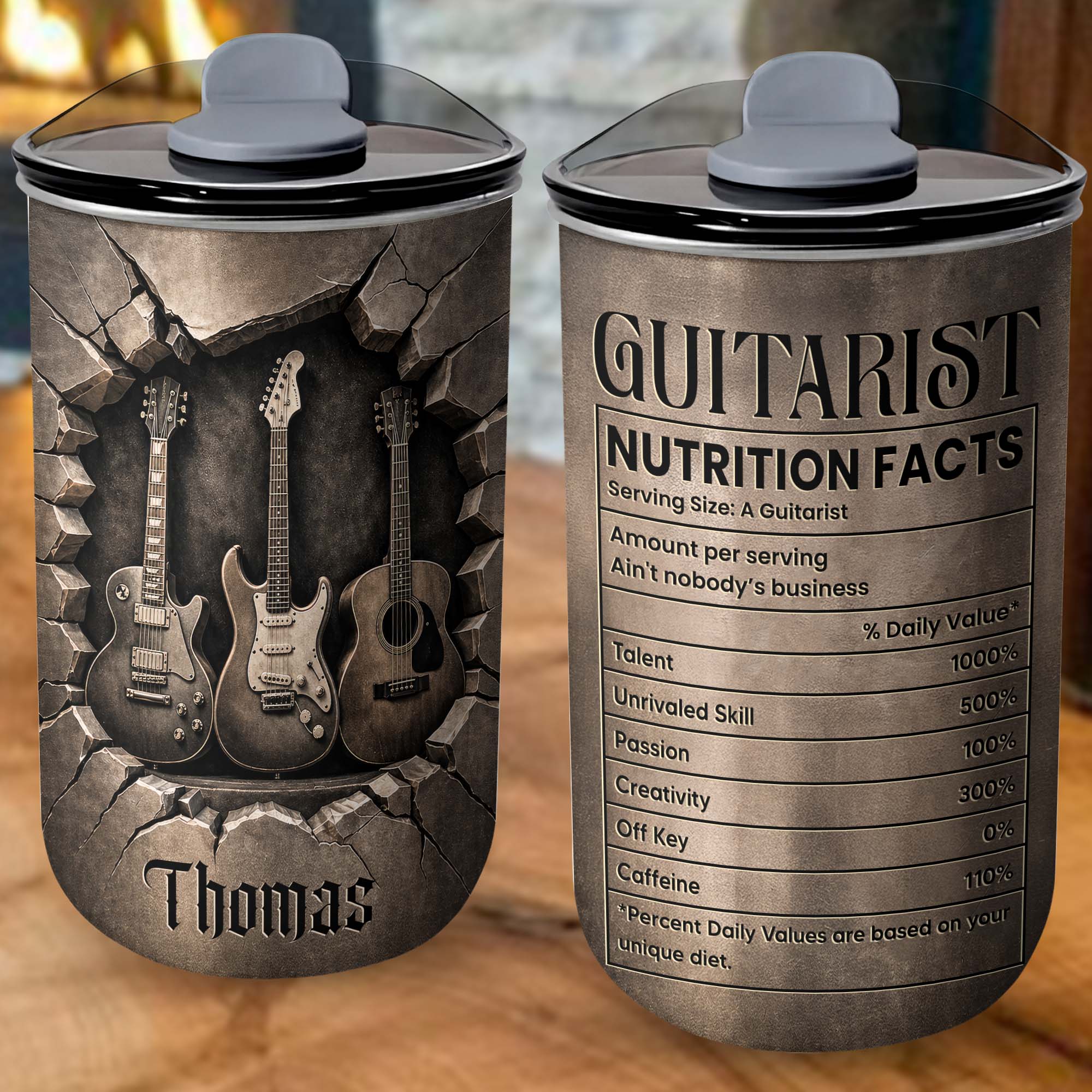 Personalized Guitarist Nutrition Facts 10oz Tumbler Gift for Music Lovers