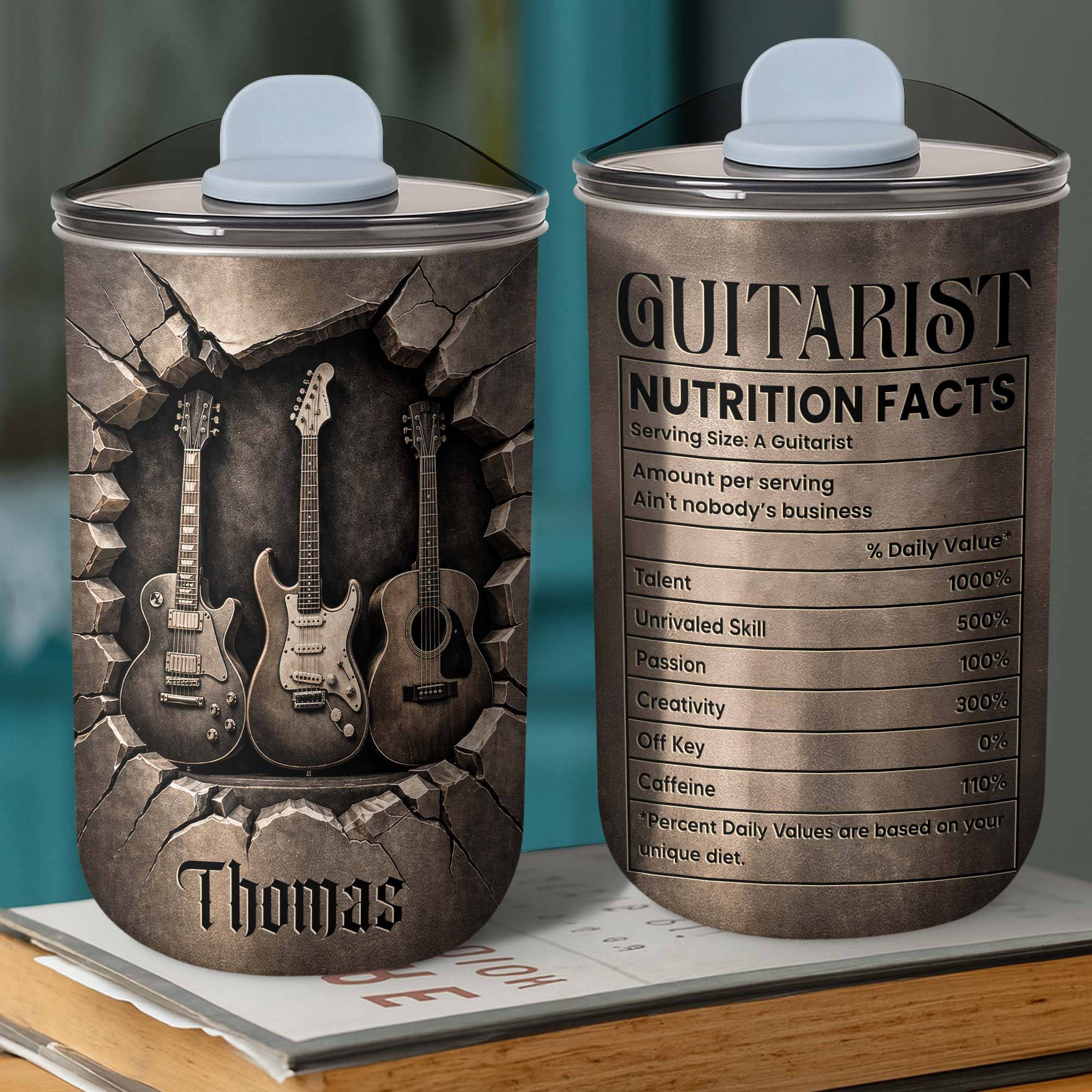 Personalized Guitarist Nutrition Facts 10oz Tumbler Gift for Music Lovers
