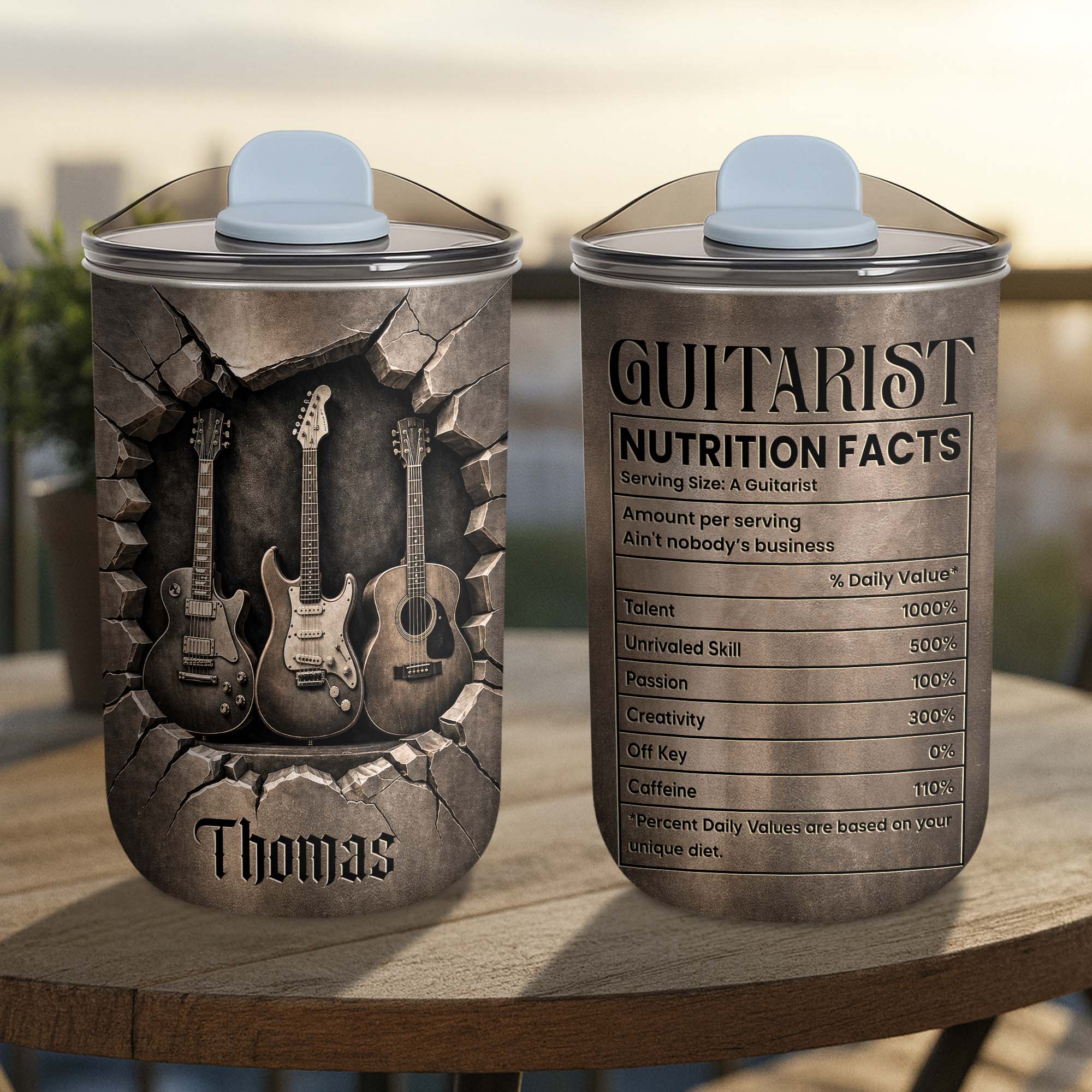 Personalized Guitarist Nutrition Facts 10oz Tumbler Gift for Music Lovers