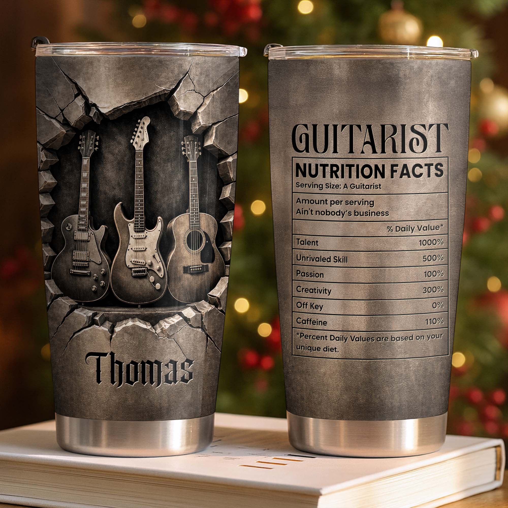 Personalized Stainless Steel Tumbler with Guitar Design Custom Gift for Dad