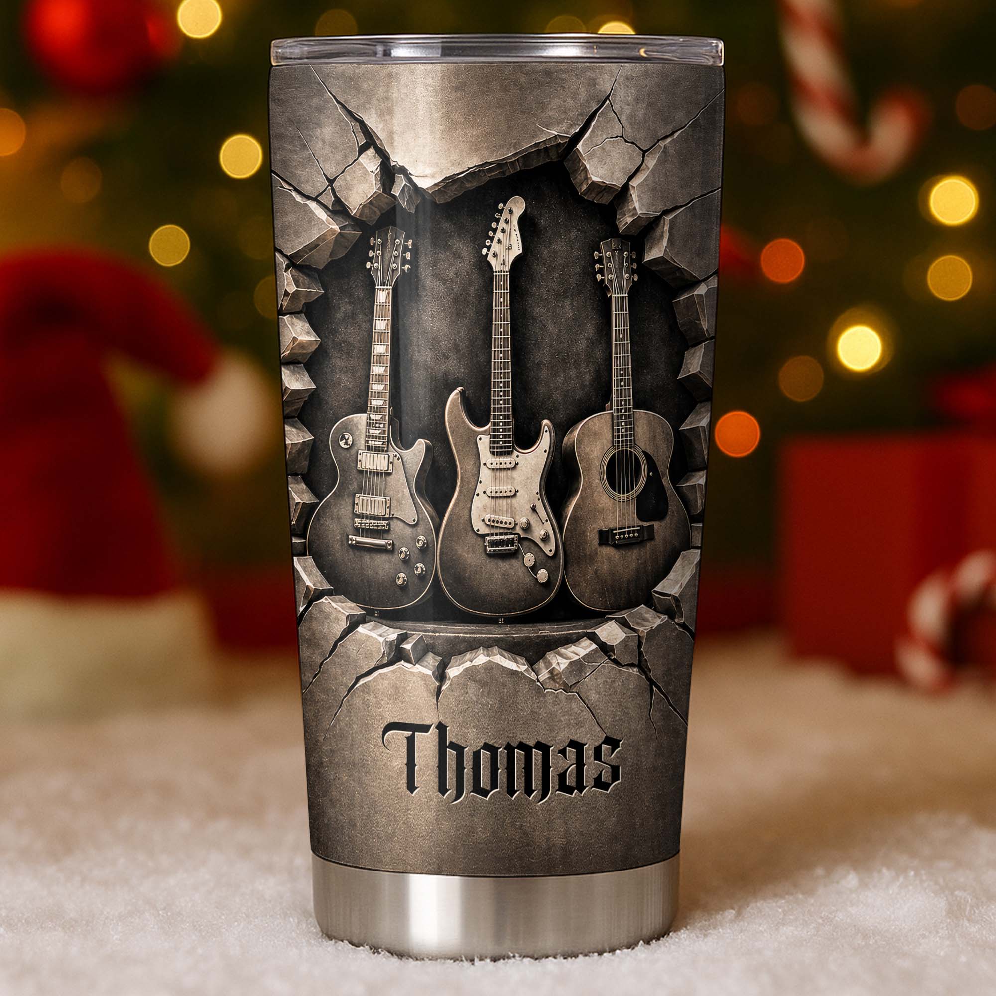 Personalized Stainless Steel Tumbler with Guitar Design Custom Gift for Dad