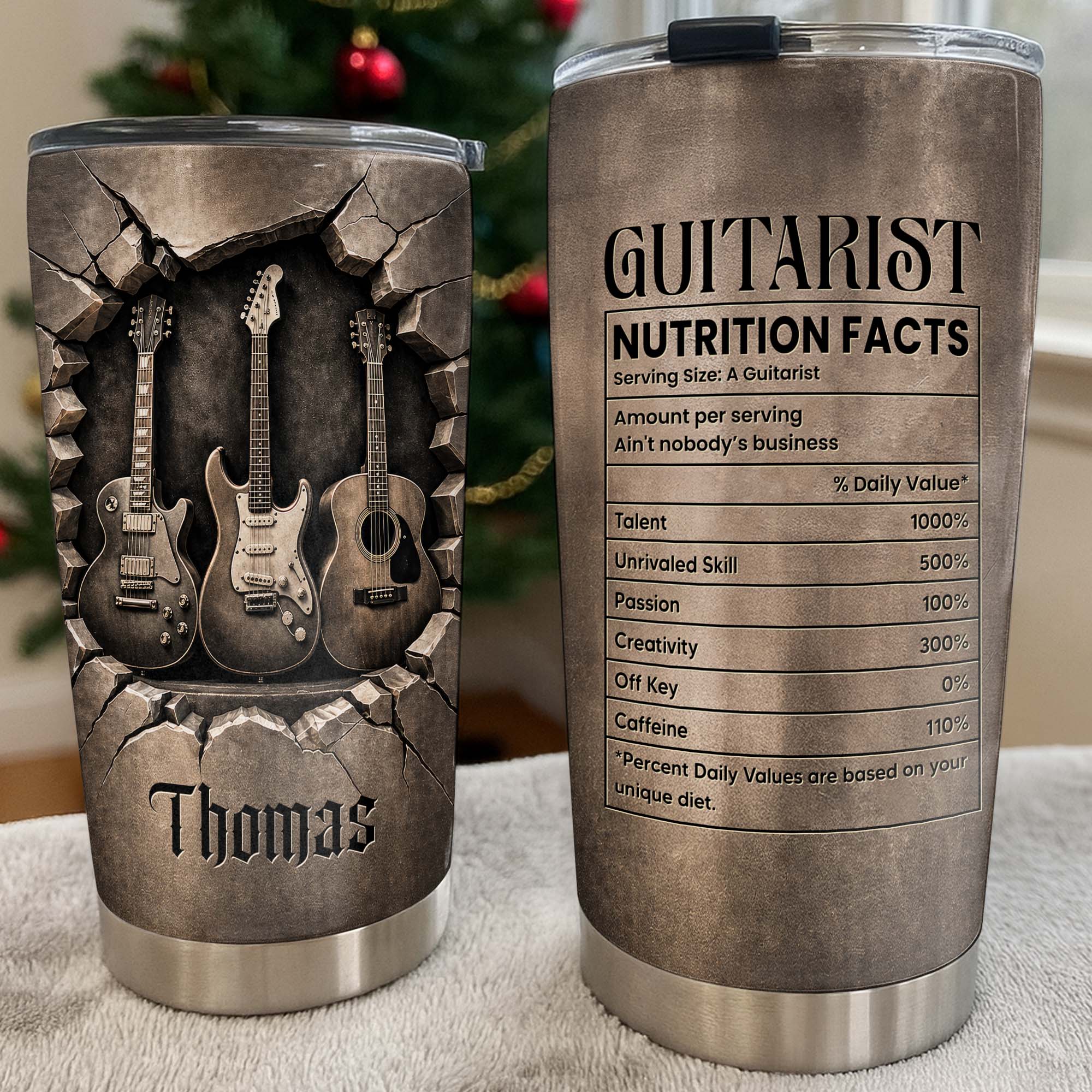 Personalized Stainless Steel Tumbler with Guitar Design Custom Gift for Dad