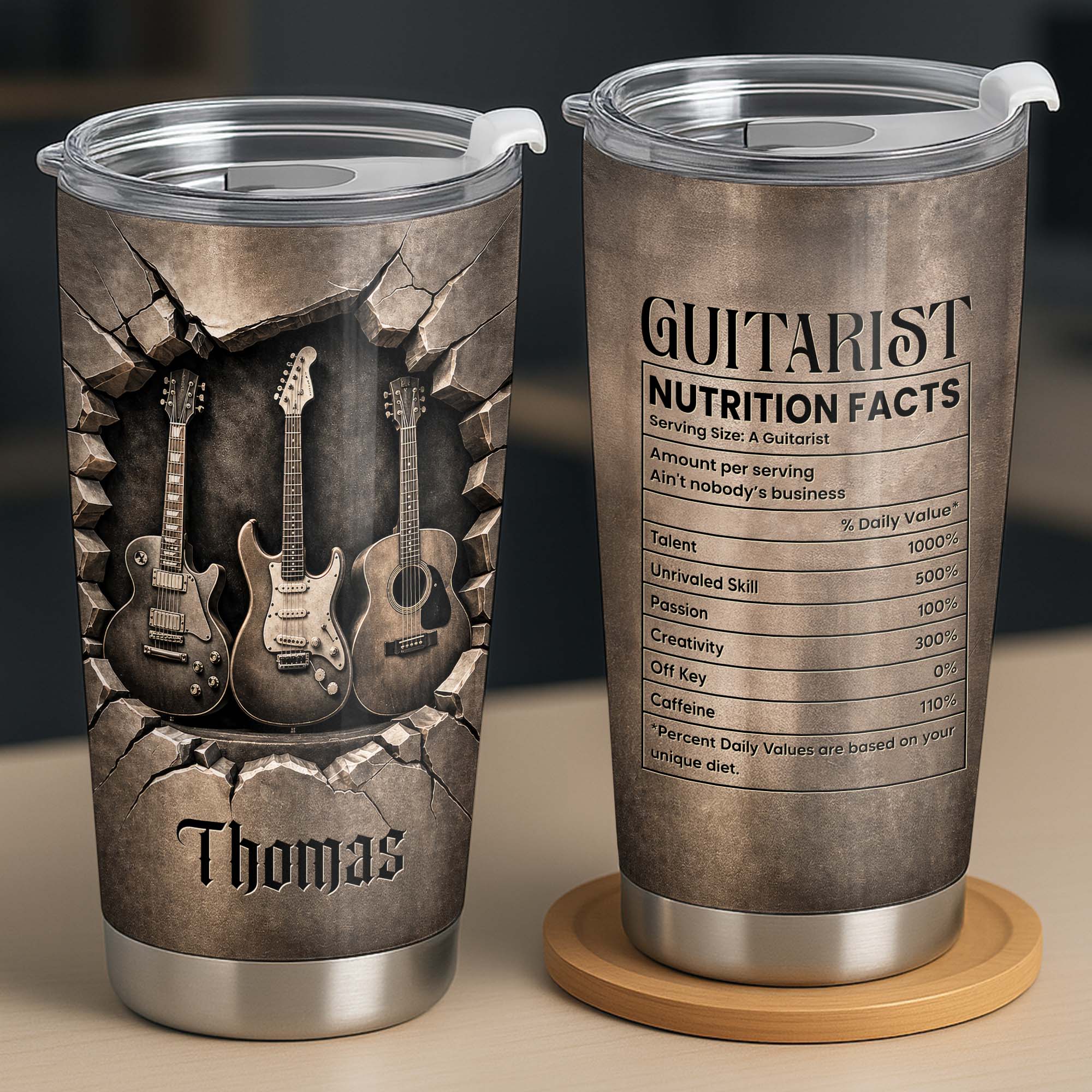 Personalized Stainless Steel Tumbler with Guitar Design Custom Gift for Dad