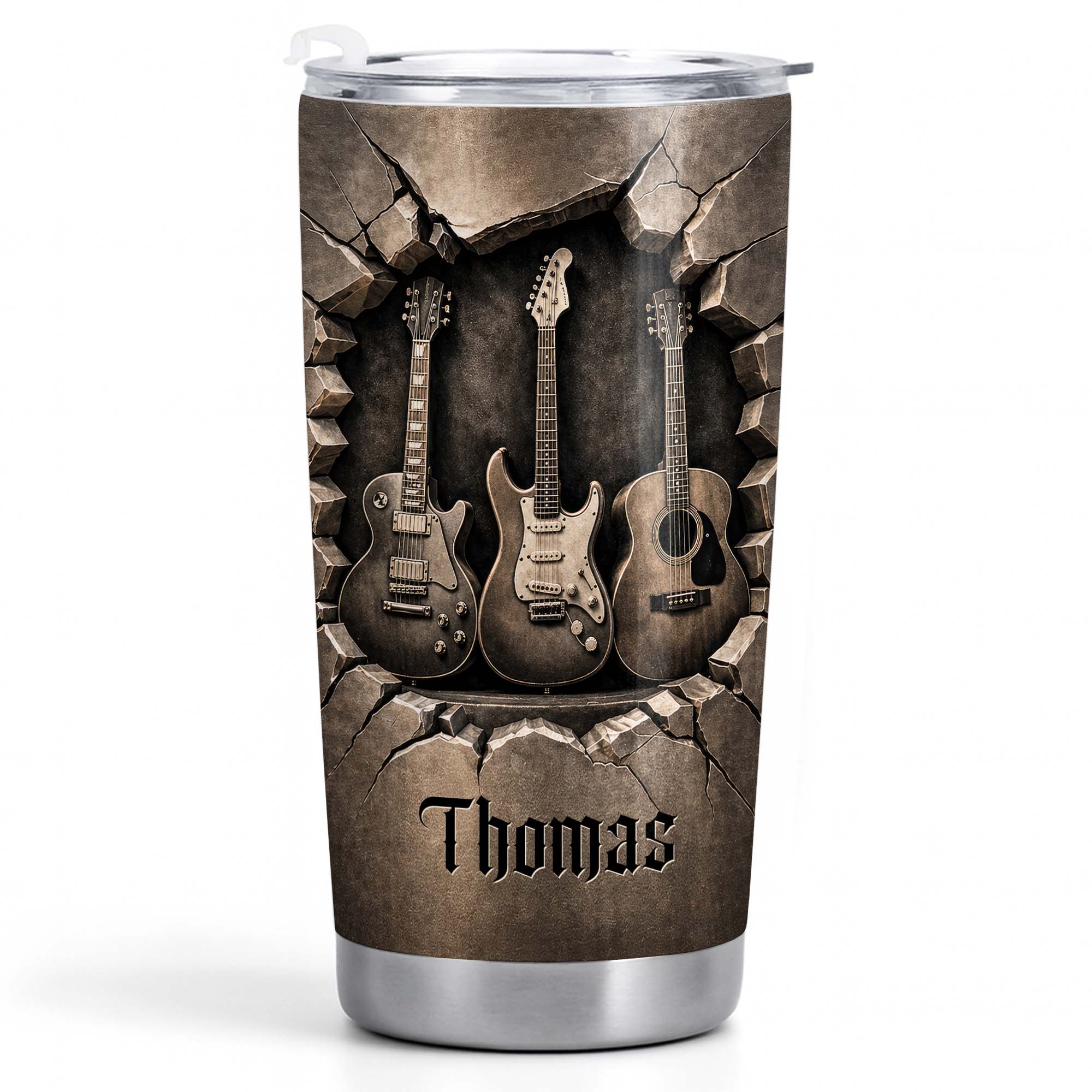 Personalized Stainless Steel Tumbler with Guitar Design Custom Gift for Dad