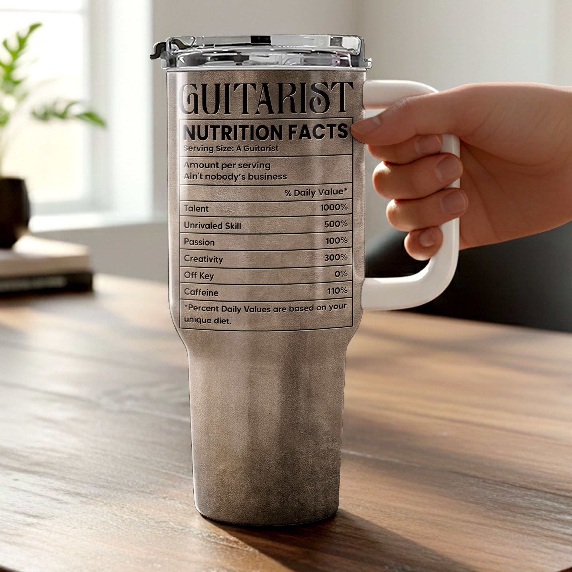 Personalized Guitarist Nutrition Facts Tumbler Custom Name 40oz Gift for Music Lovers