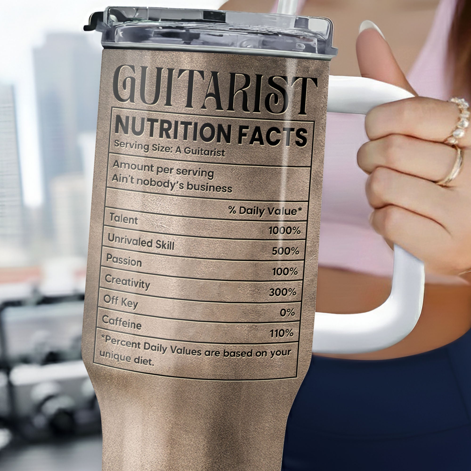 Personalized Guitarist Nutrition Facts Tumbler Custom Name 40oz Gift for Music Lovers