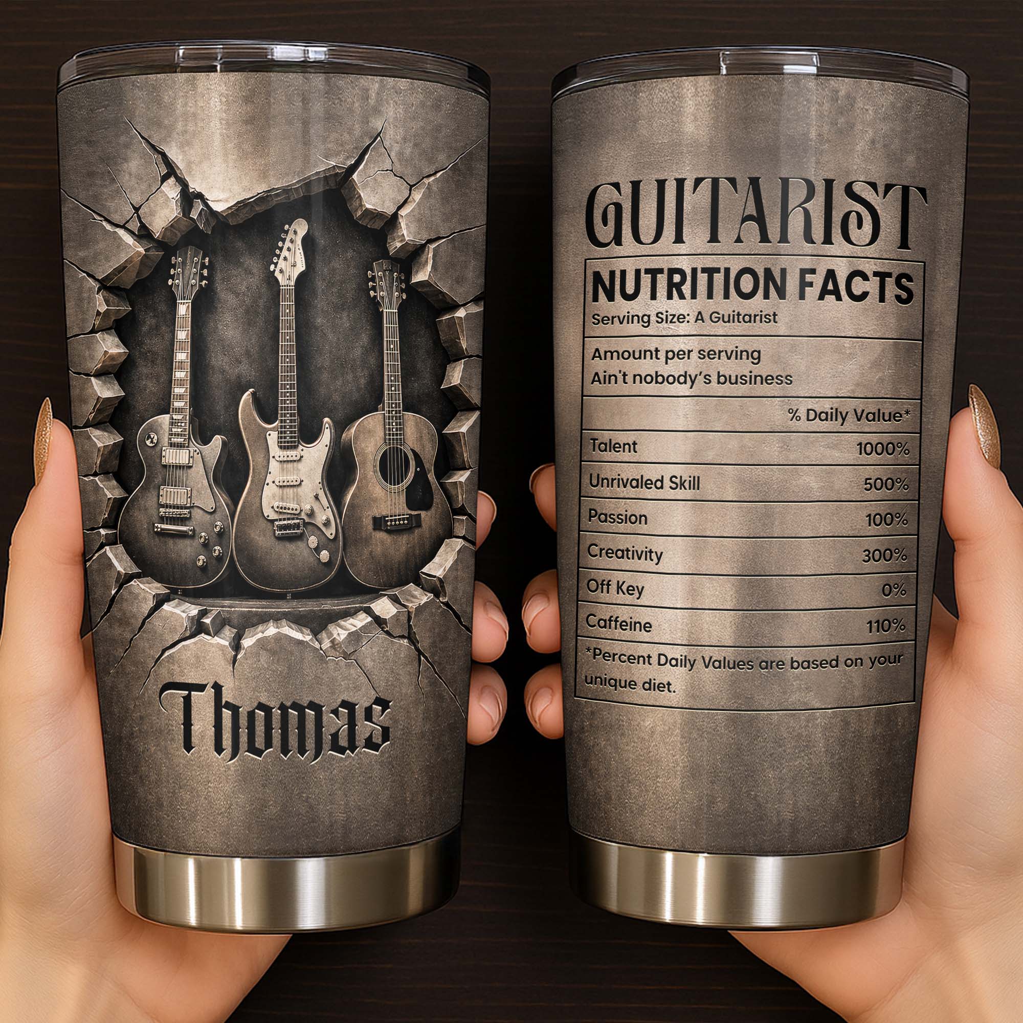 Personalized Guitarist Nutrition Facts Tumbler 20oz Gift for Him