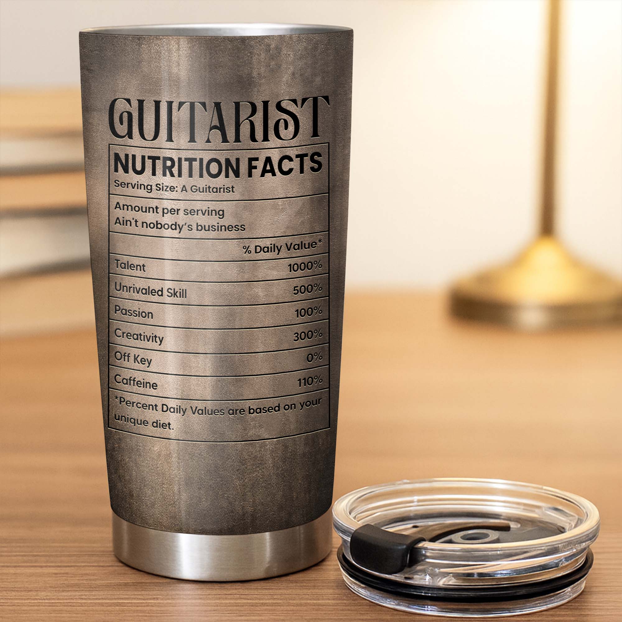 Personalized Guitarist Nutrition Facts Tumbler 20oz Gift for Him