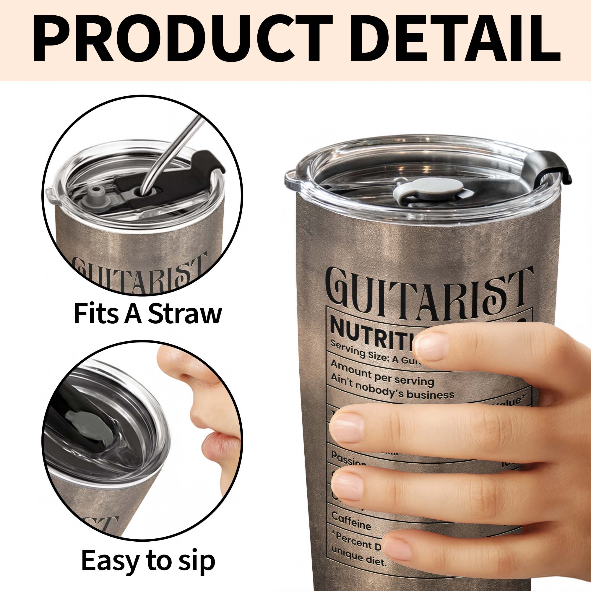 Personalized Guitarist Nutrition Facts Tumbler 20oz Gift for Him