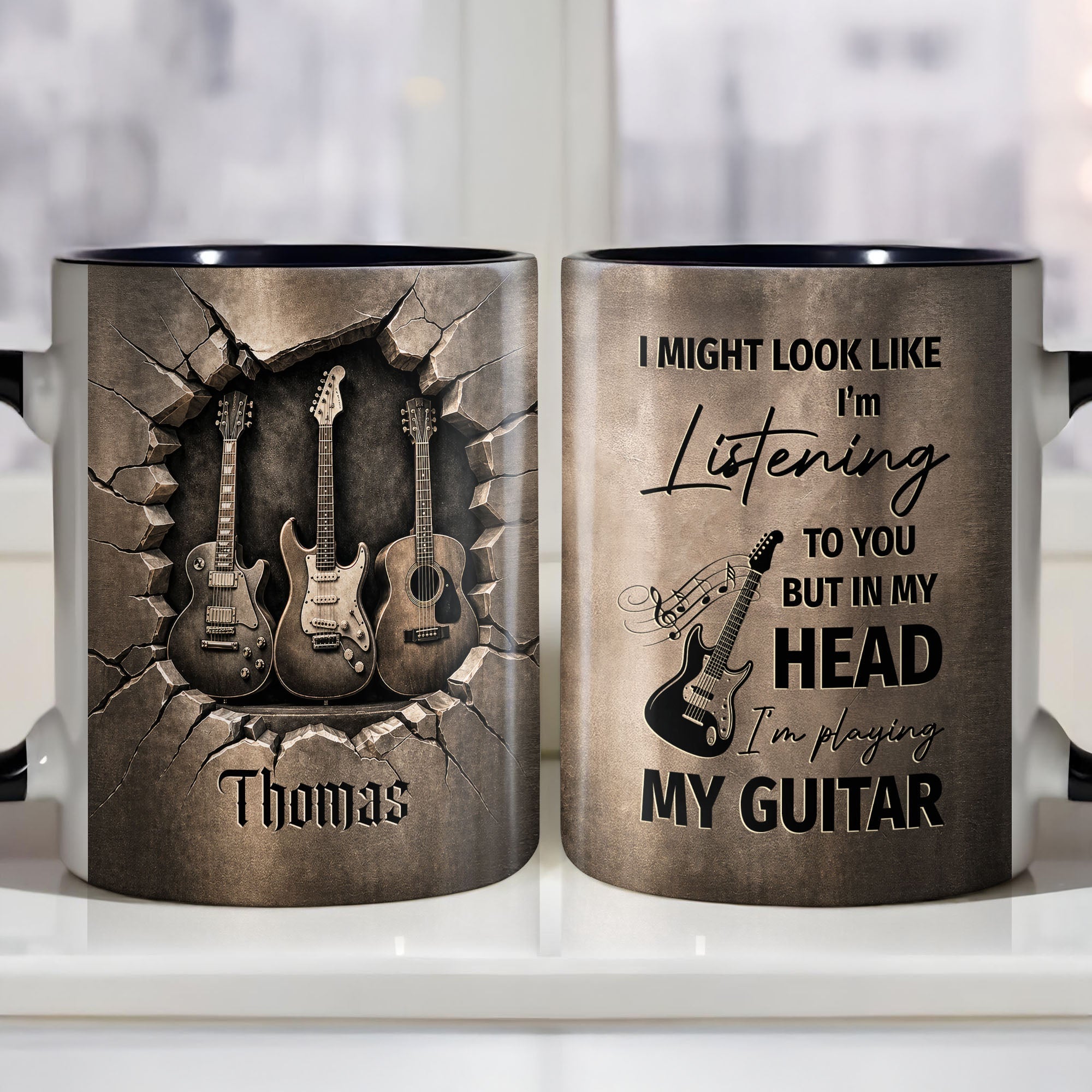 Personalized 3D Guitar Accent Mug Custom Gift for Music Lovers