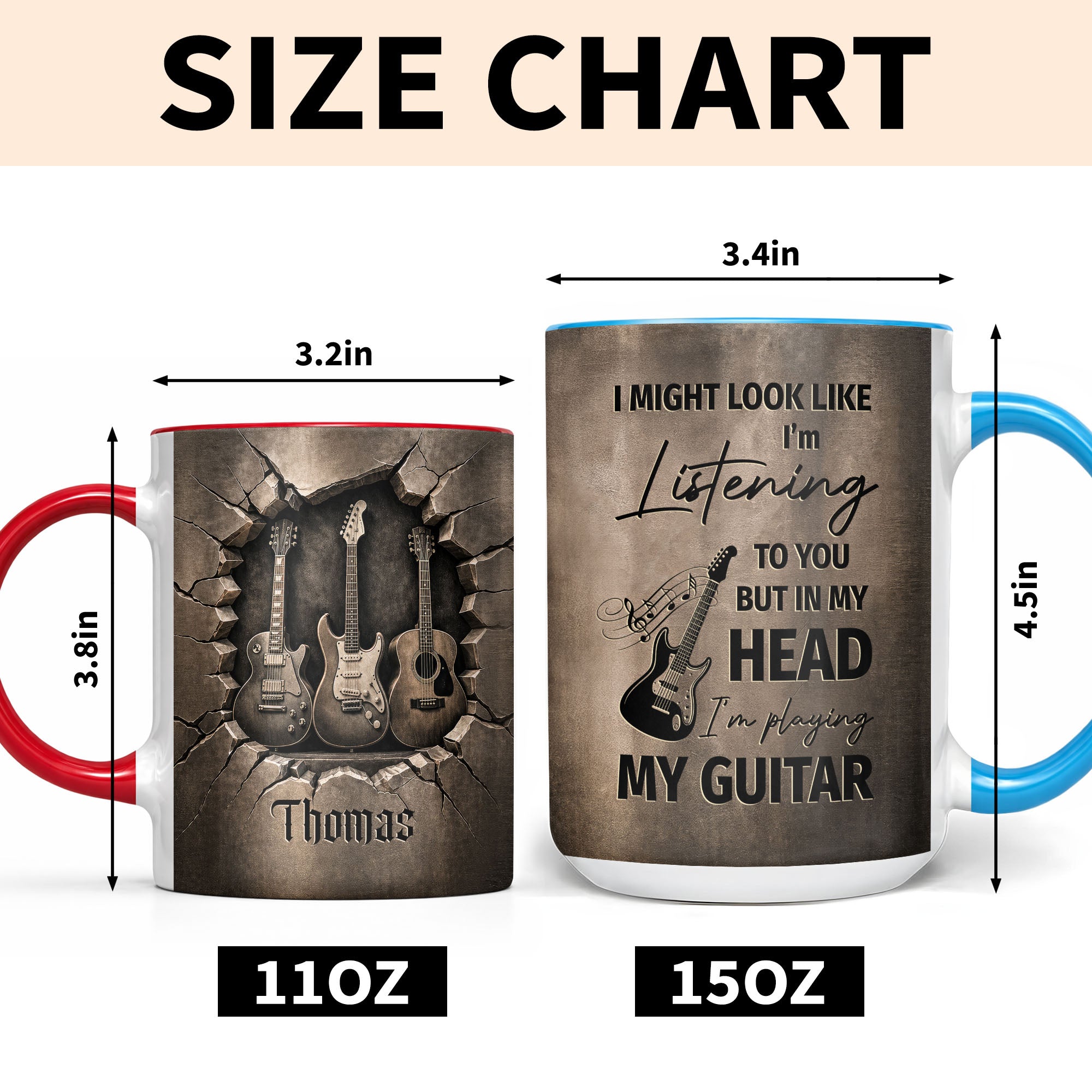 Personalized 3D Guitar Accent Mug Custom Gift for Music Lovers
