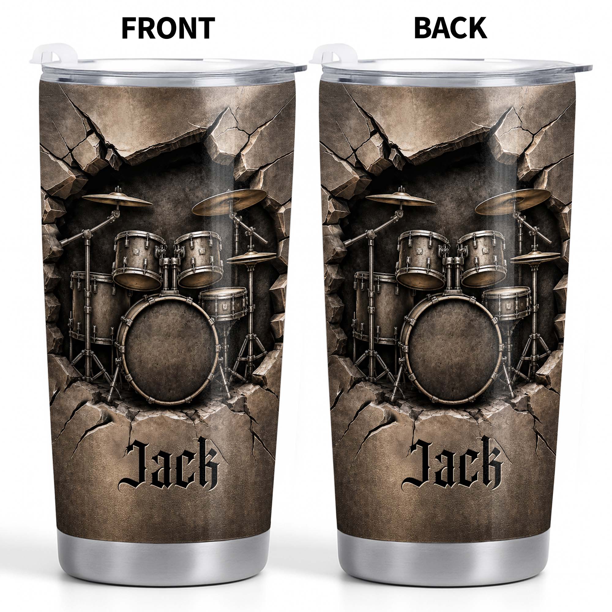 Personalized Drum Kit Stainless Steel Tumbler Custom Gift for Drummer