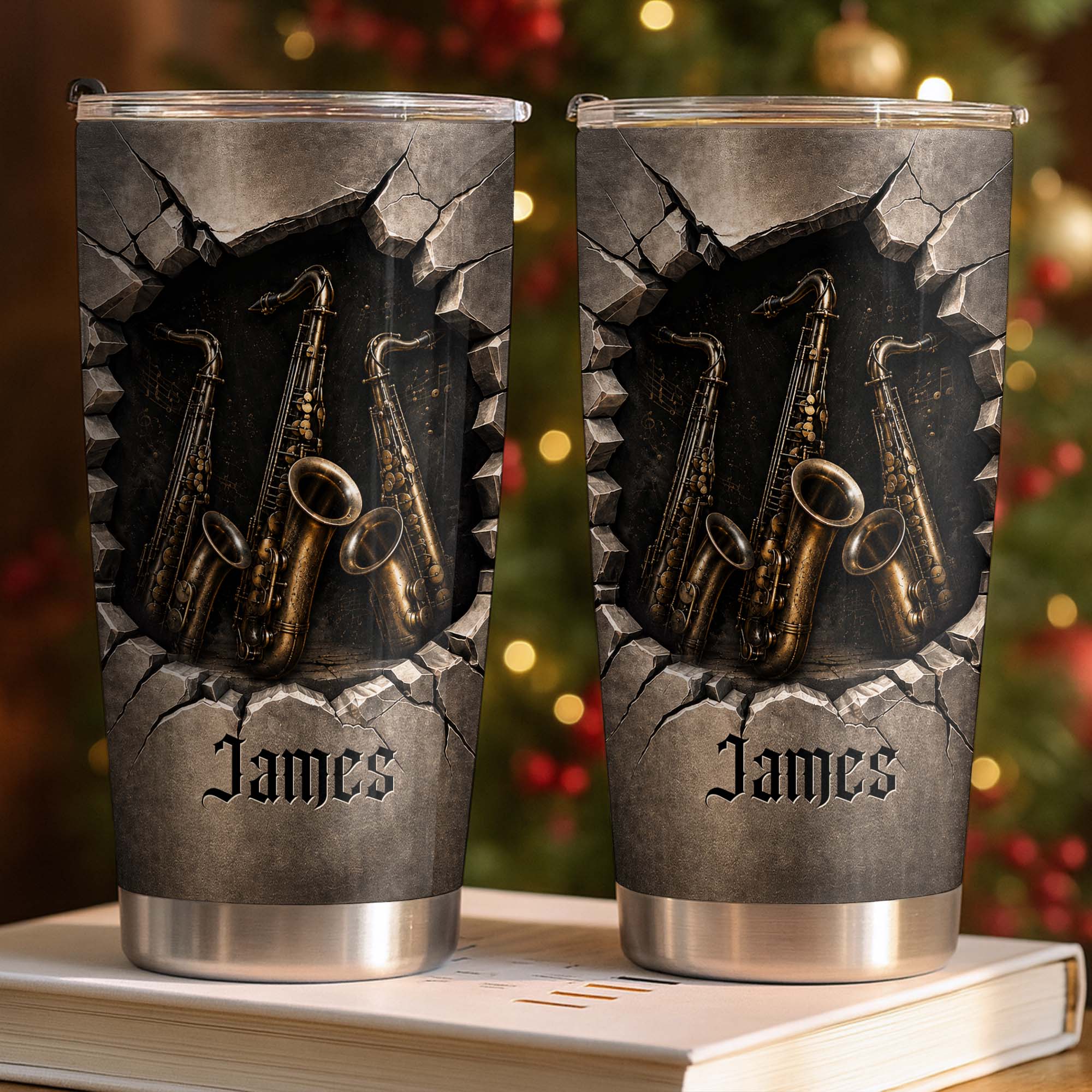Personalized Music Lover Tumbler with Saxophones Custom Name Gift for Dad