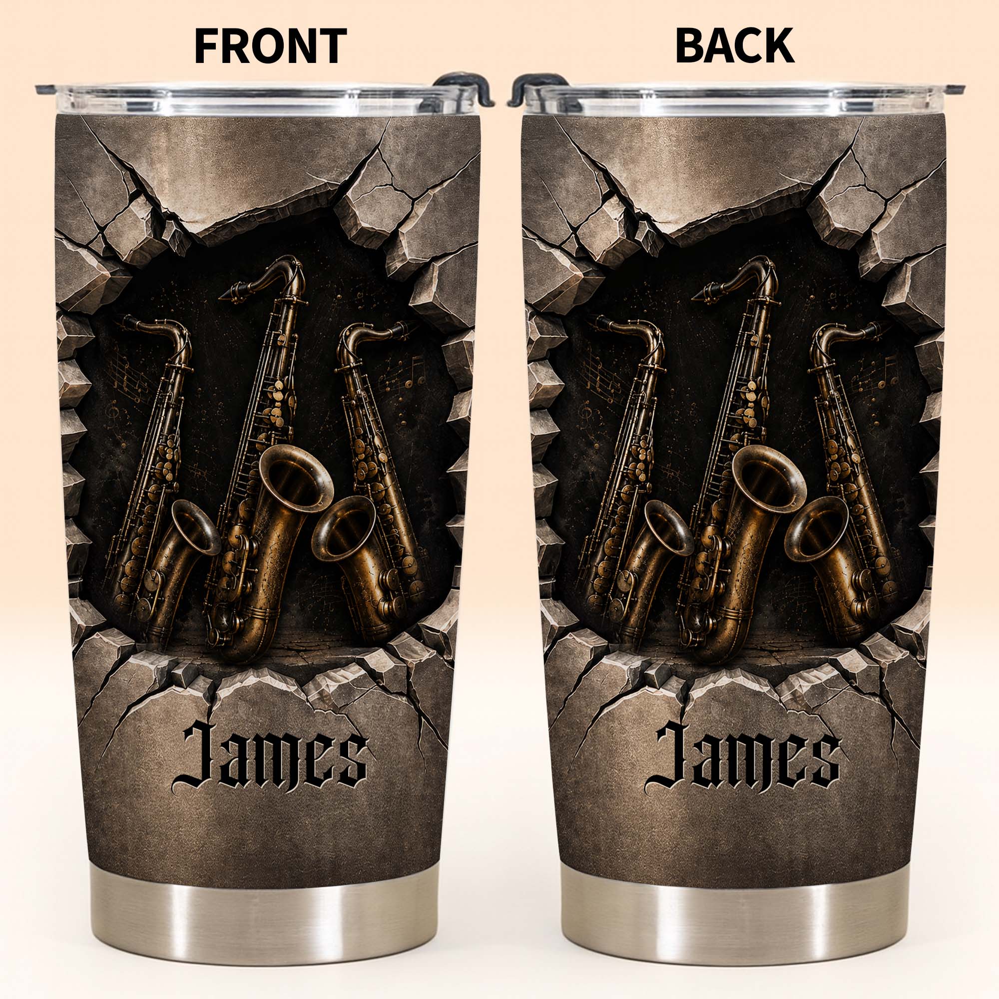 Personalized Music Lover Tumbler with Saxophones Custom Name Gift for Dad