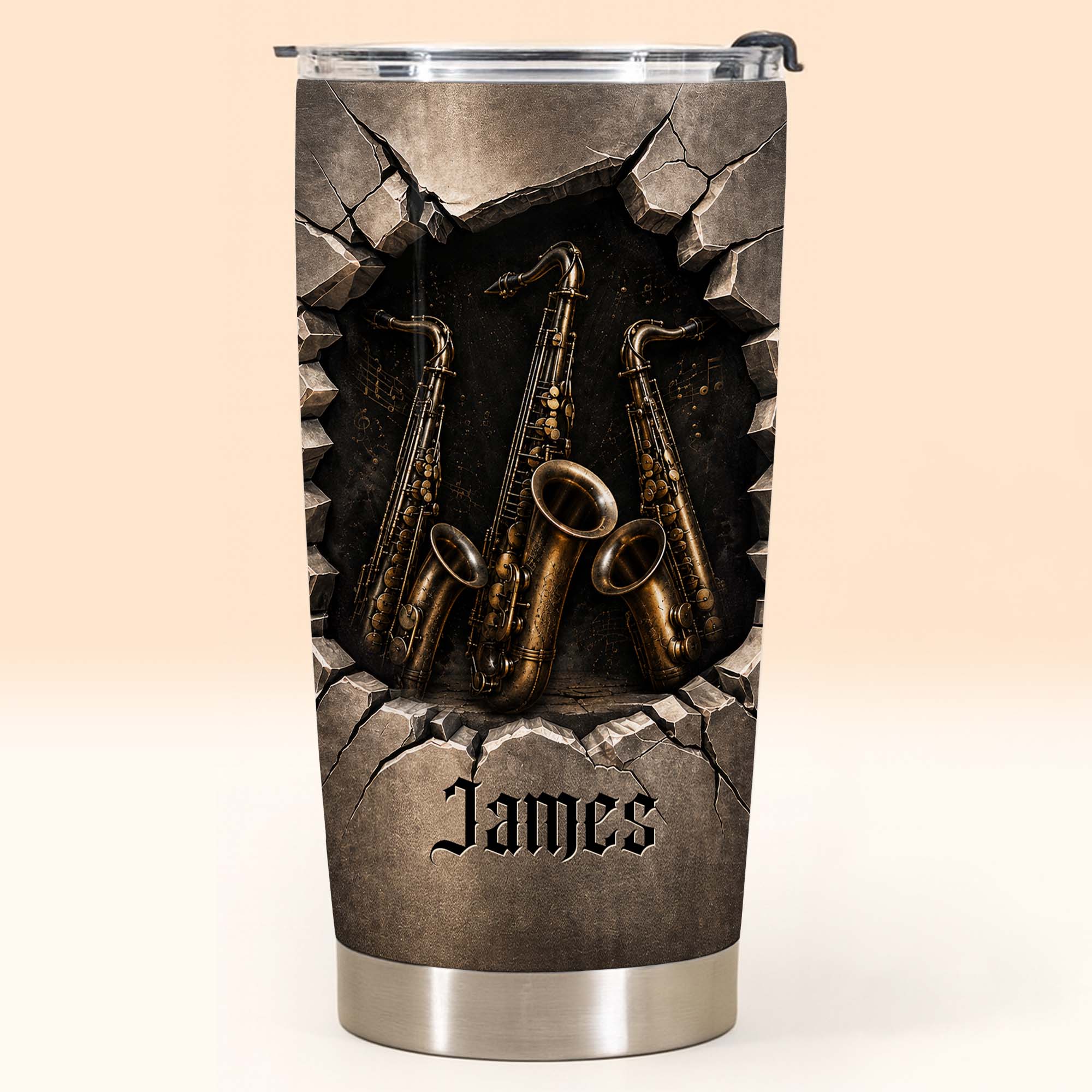 Personalized Music Lover Tumbler with Saxophones Custom Name Gift for Dad