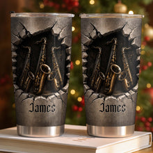 Load image into Gallery viewer, Personalized Music Lover Tumbler with Saxophones Custom Name Gift for Dad
