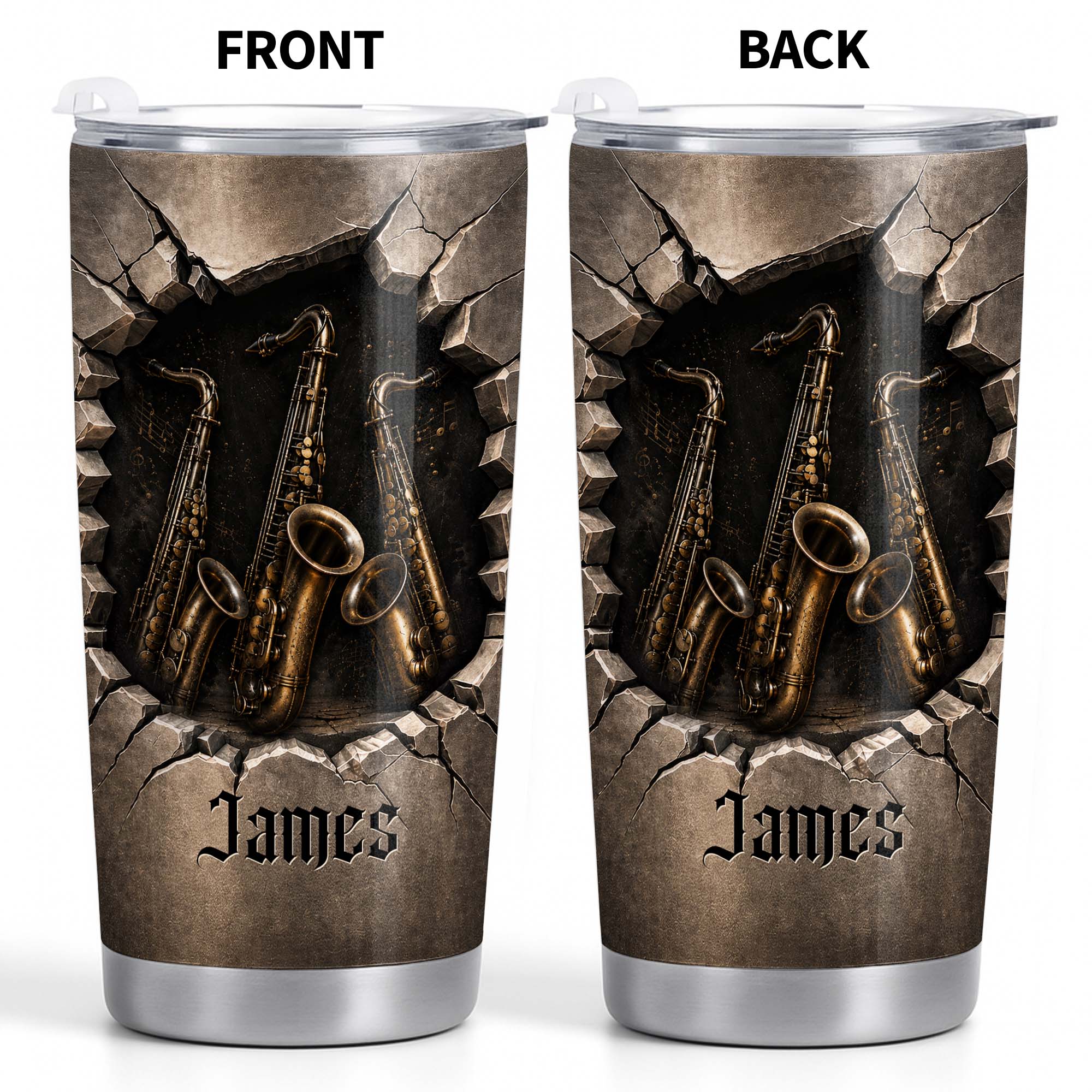 Personalized Music Lover Tumbler with Saxophones Custom Name Gift for Dad