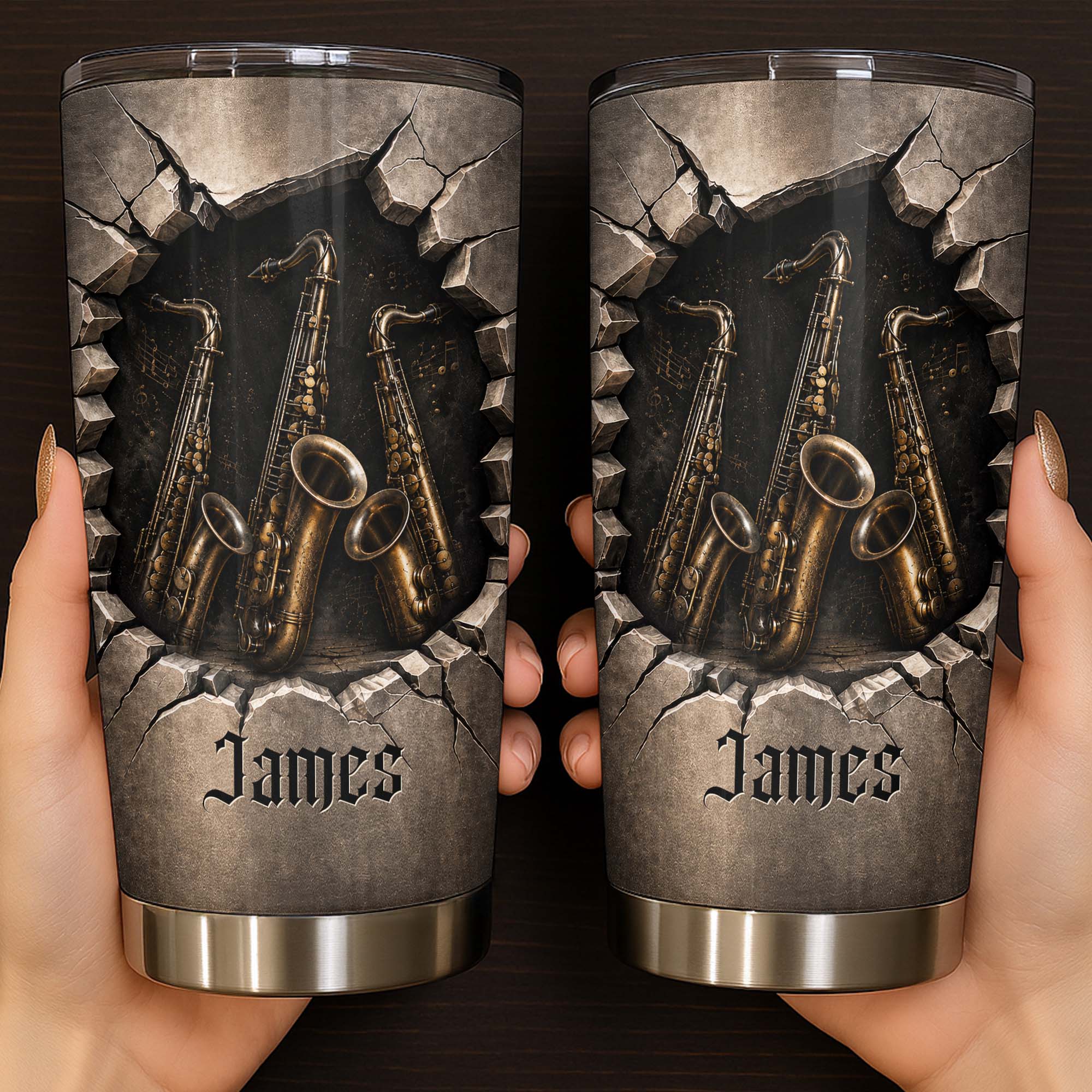 Personalized Music Lover Tumbler with Saxophones Custom Name Gift for Dad