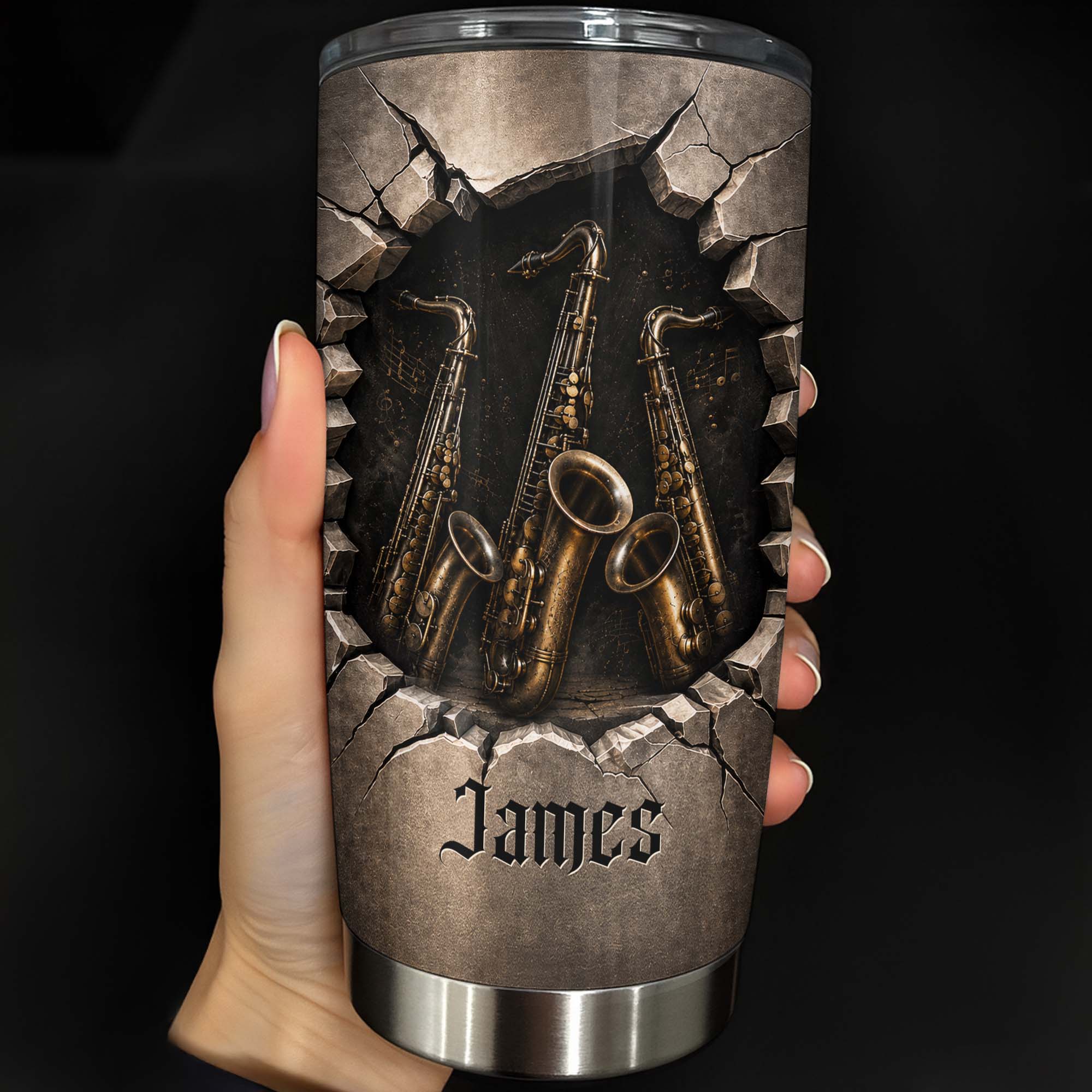 Personalized Music Lover Tumbler with Saxophones Custom Name Gift for Dad