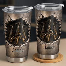 Load image into Gallery viewer, Personalized Music Lover Tumbler with Saxophones Custom Name Gift for Dad
