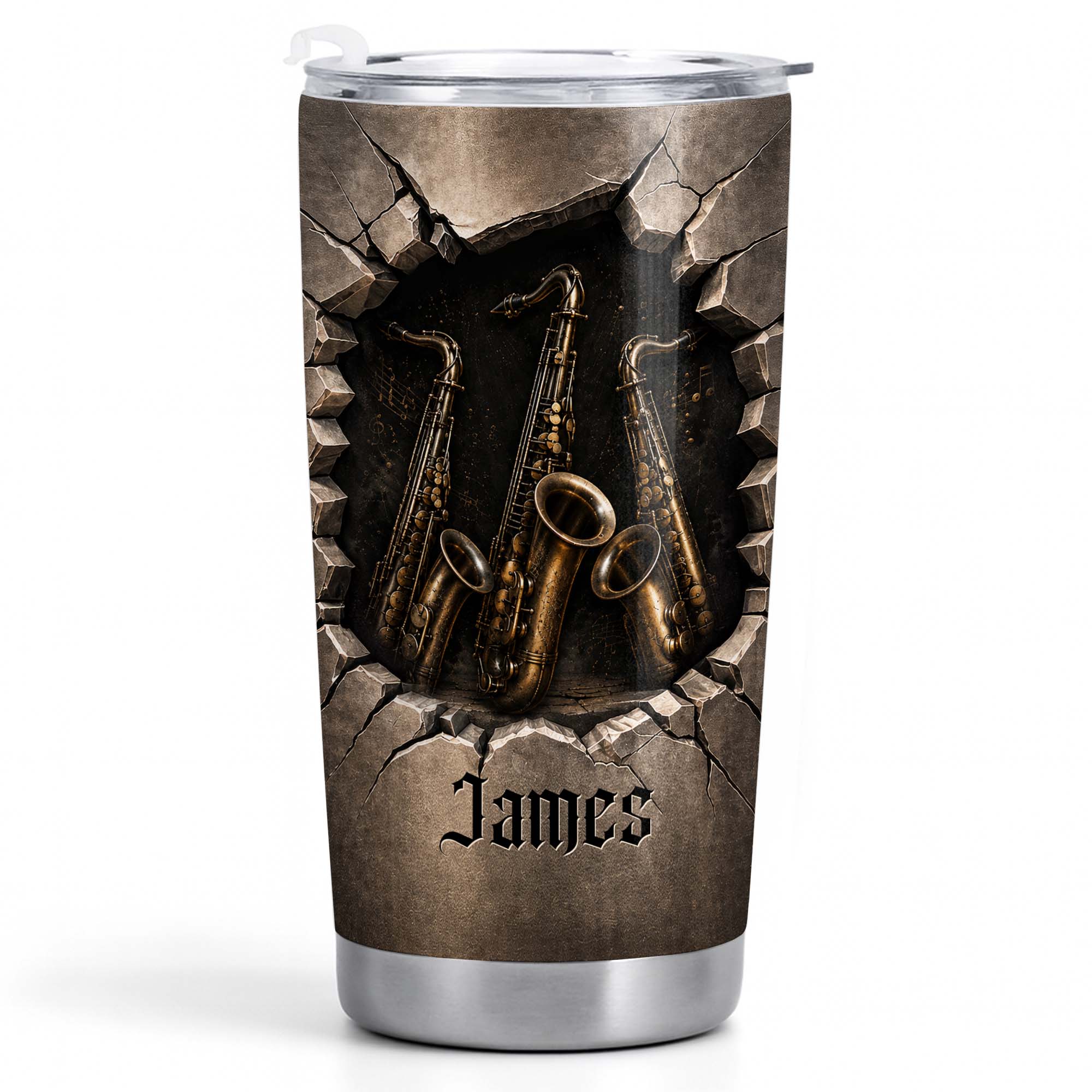 Personalized Music Lover Tumbler with Saxophones Custom Name Gift for Dad