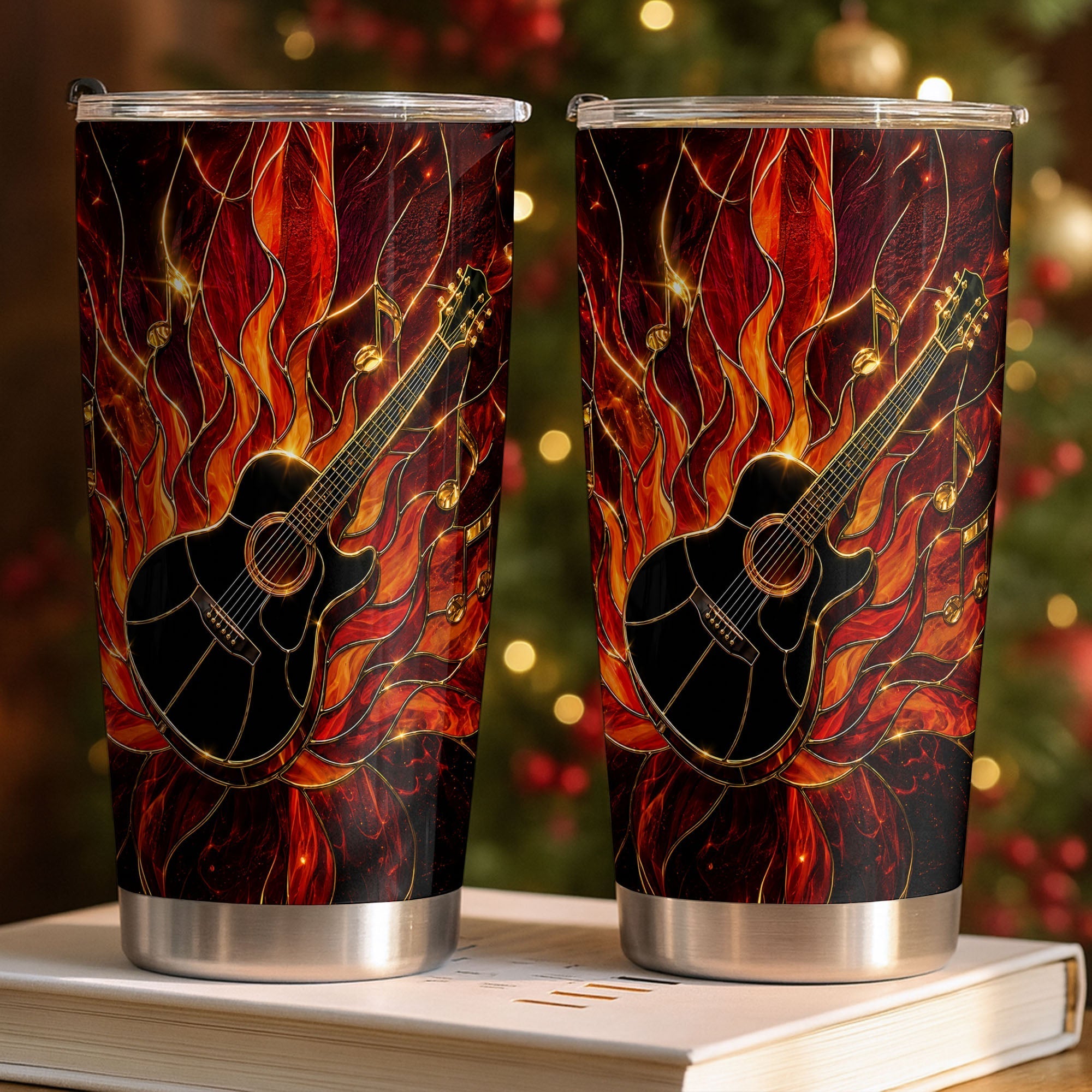 Personalized Music Lover Tumbler Custom Flaming Guitar 20oz